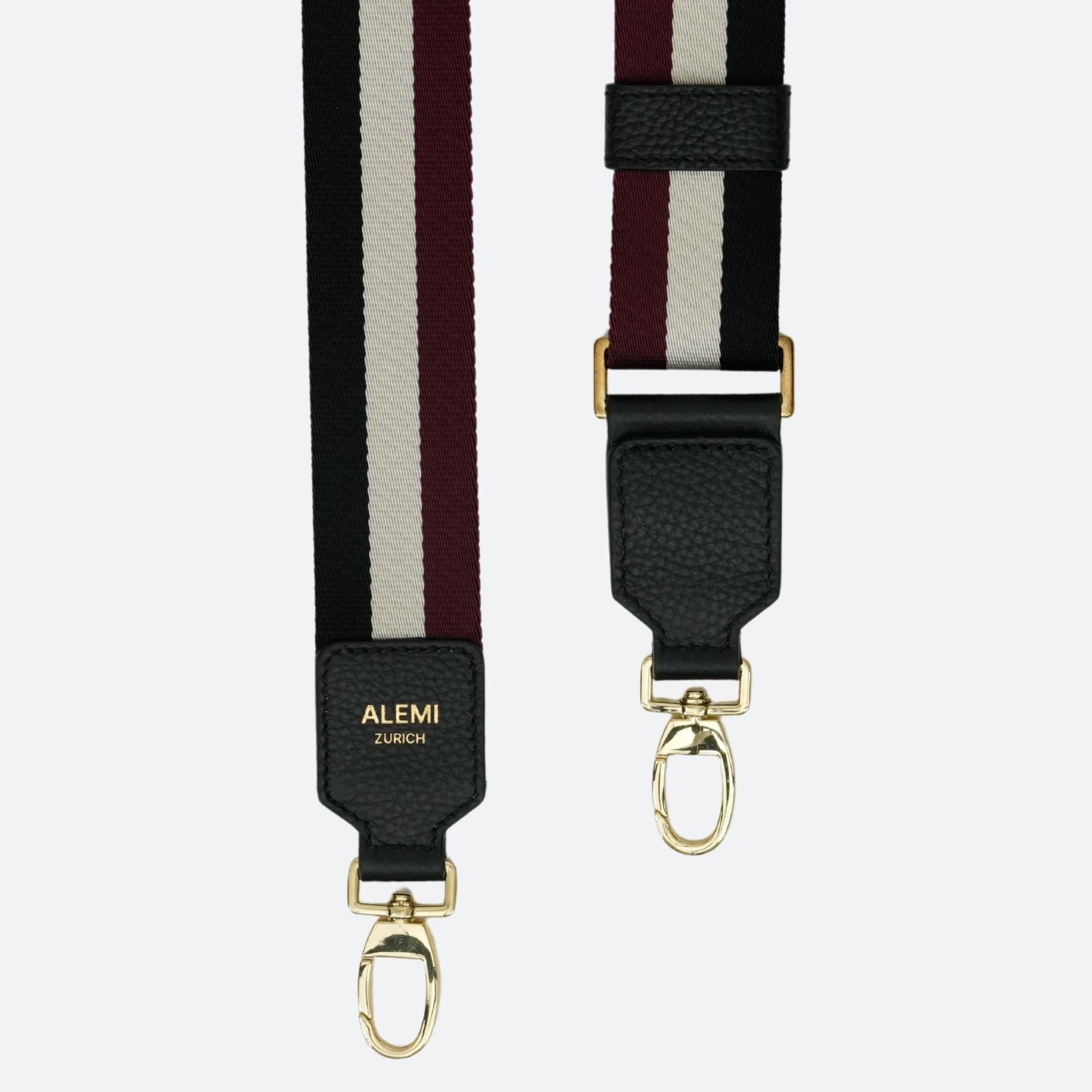 ALEMI Zurich | Adjustable Strap | Black with Maroon | Soft Grain Leather | Strap locks