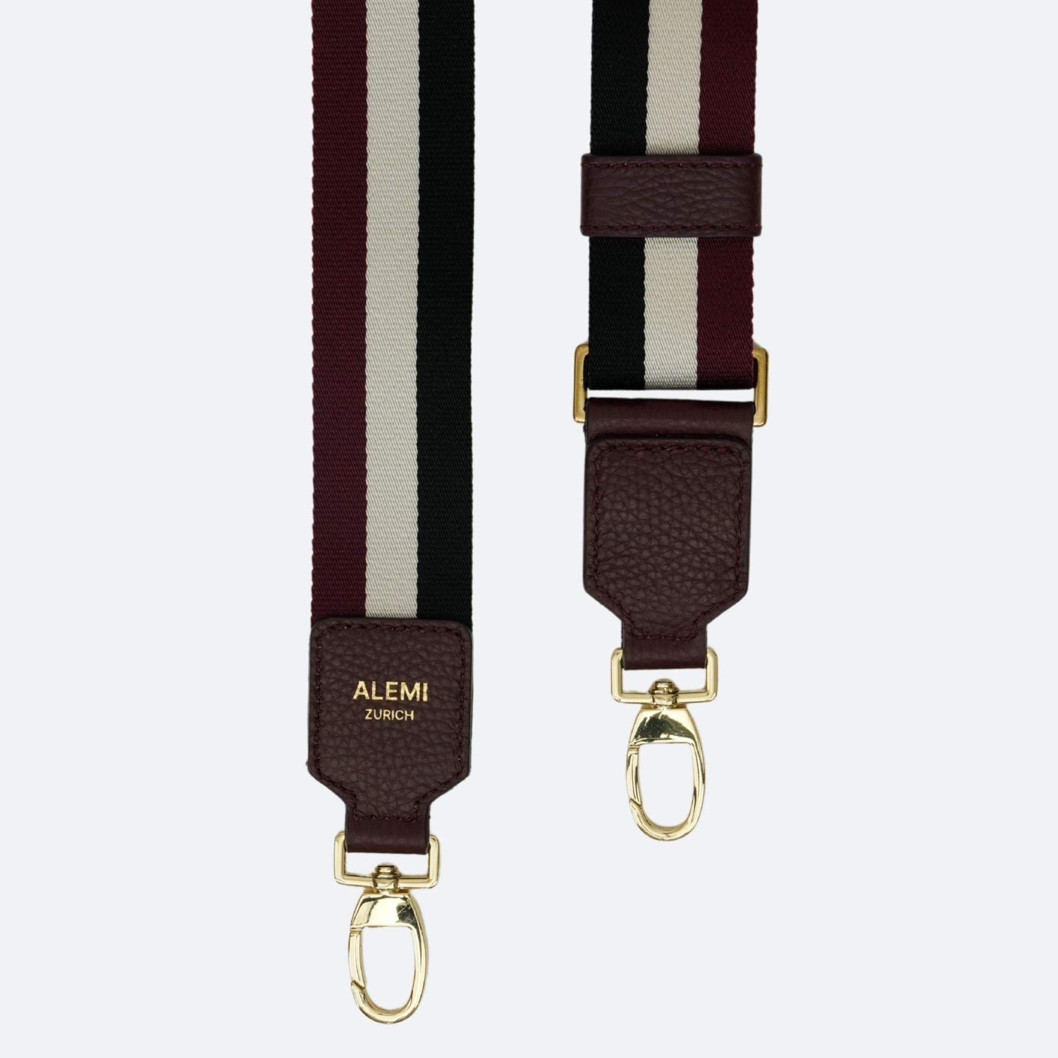ALEMI Zurich | Adjustable Strap | Maroon with Black | Soft Grain Leather | Strap locks