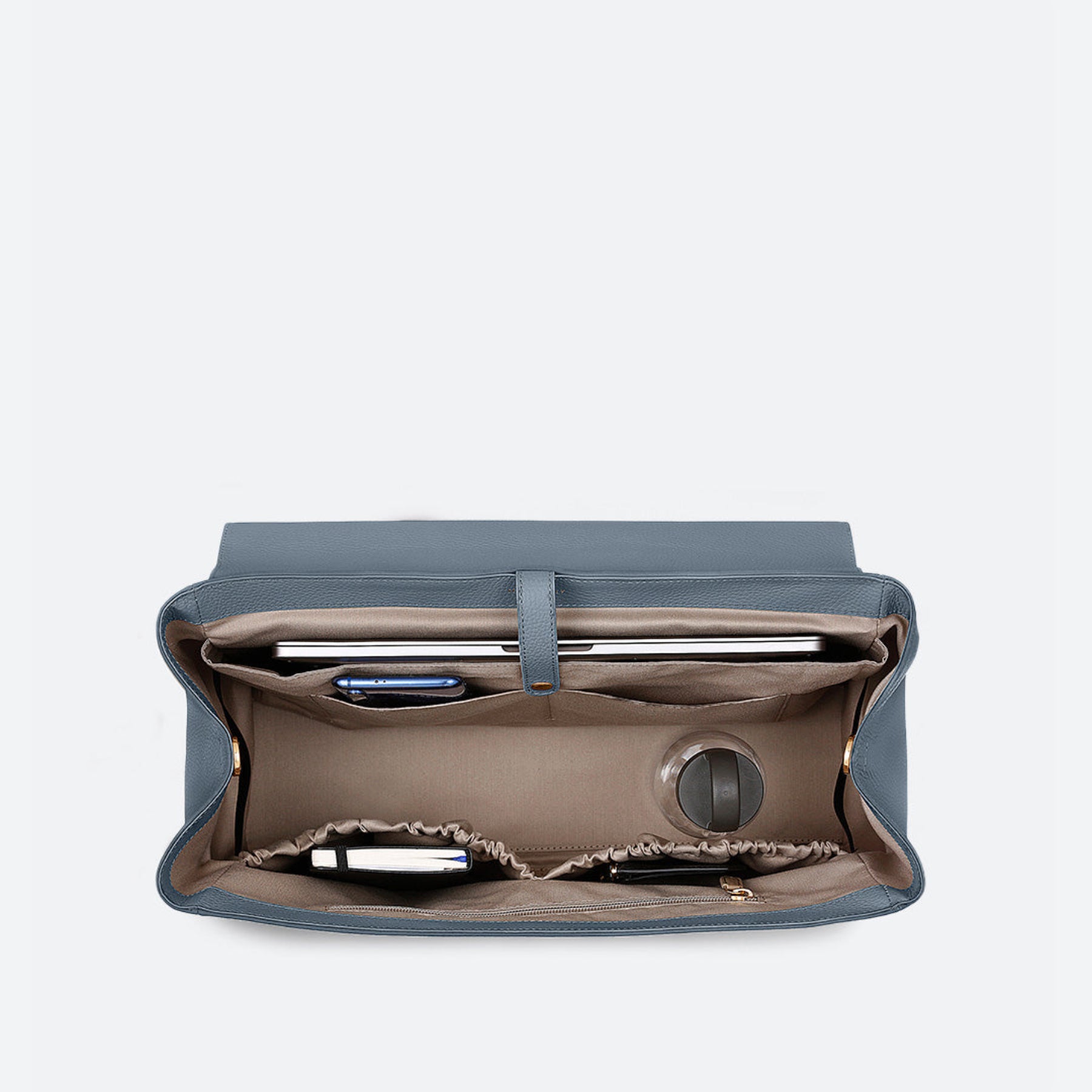 ALEMI Zurich | BELLEVUE | Laptop Bag | Ice Blue | Softgrain Leather | Inside
