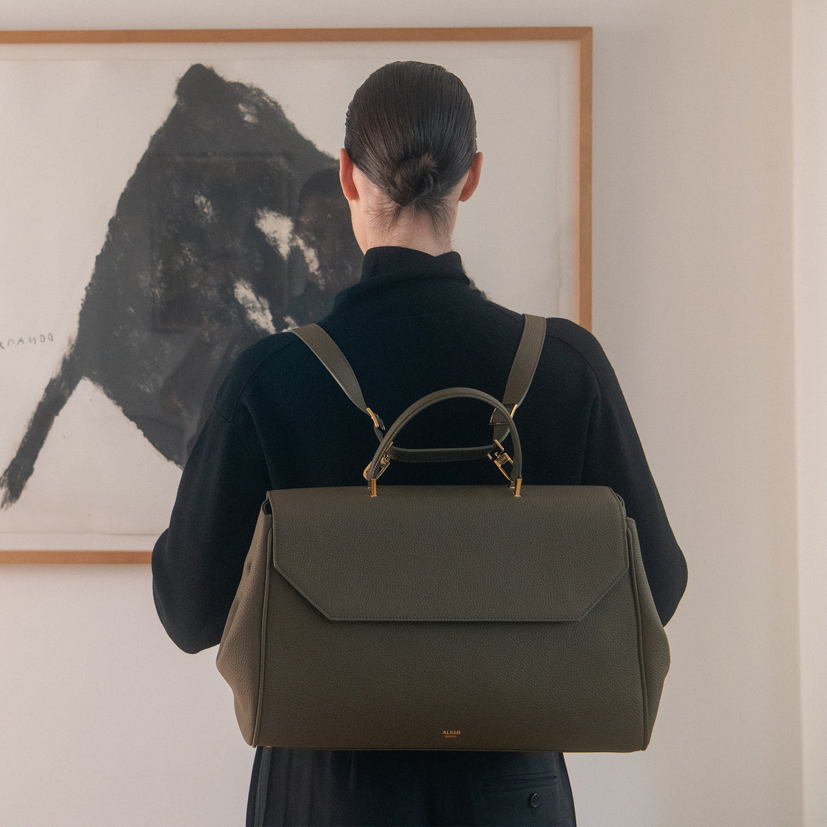 ALEMI Zurich | BELLEVUE | Laptop Bag | Olive Green | Soft Grain Leather | Bag as backpack
