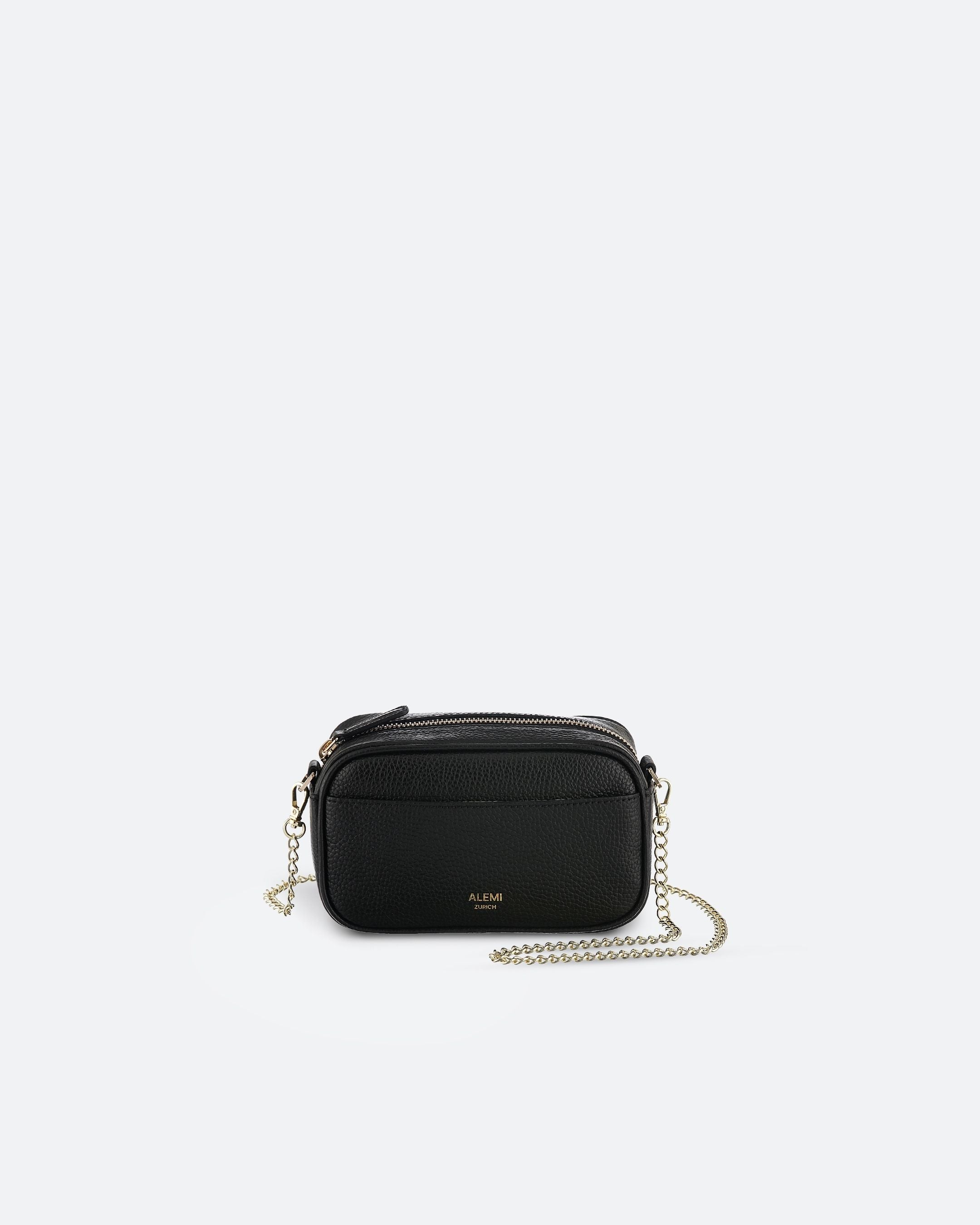 ALEMI Zurich | BELVOIR | Small Bag | Black | Soft Grain Leather | Bag front white