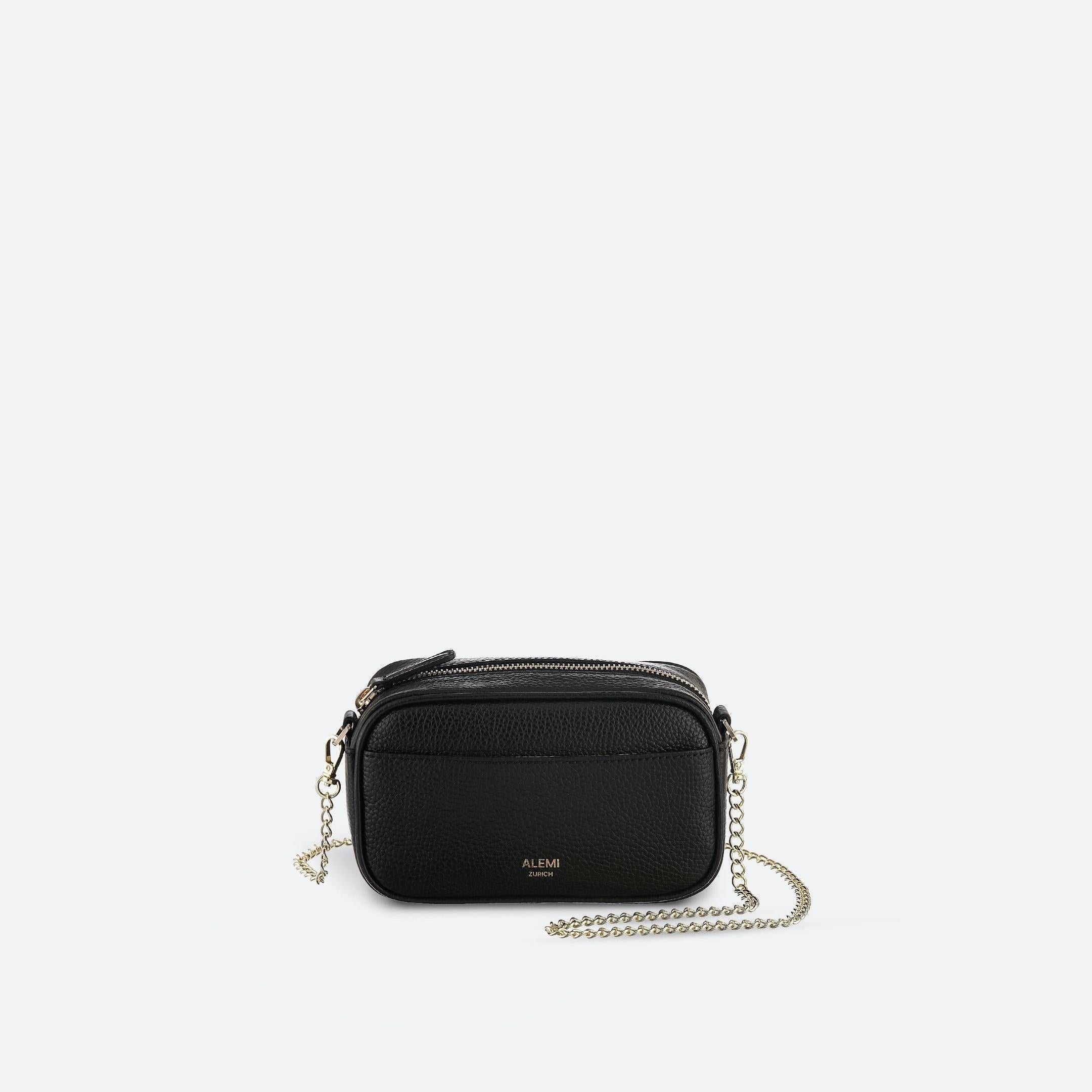 ALEMI Zurich | BELVOIR | Small Bag | Black | Soft Grain Leather | Bag front white