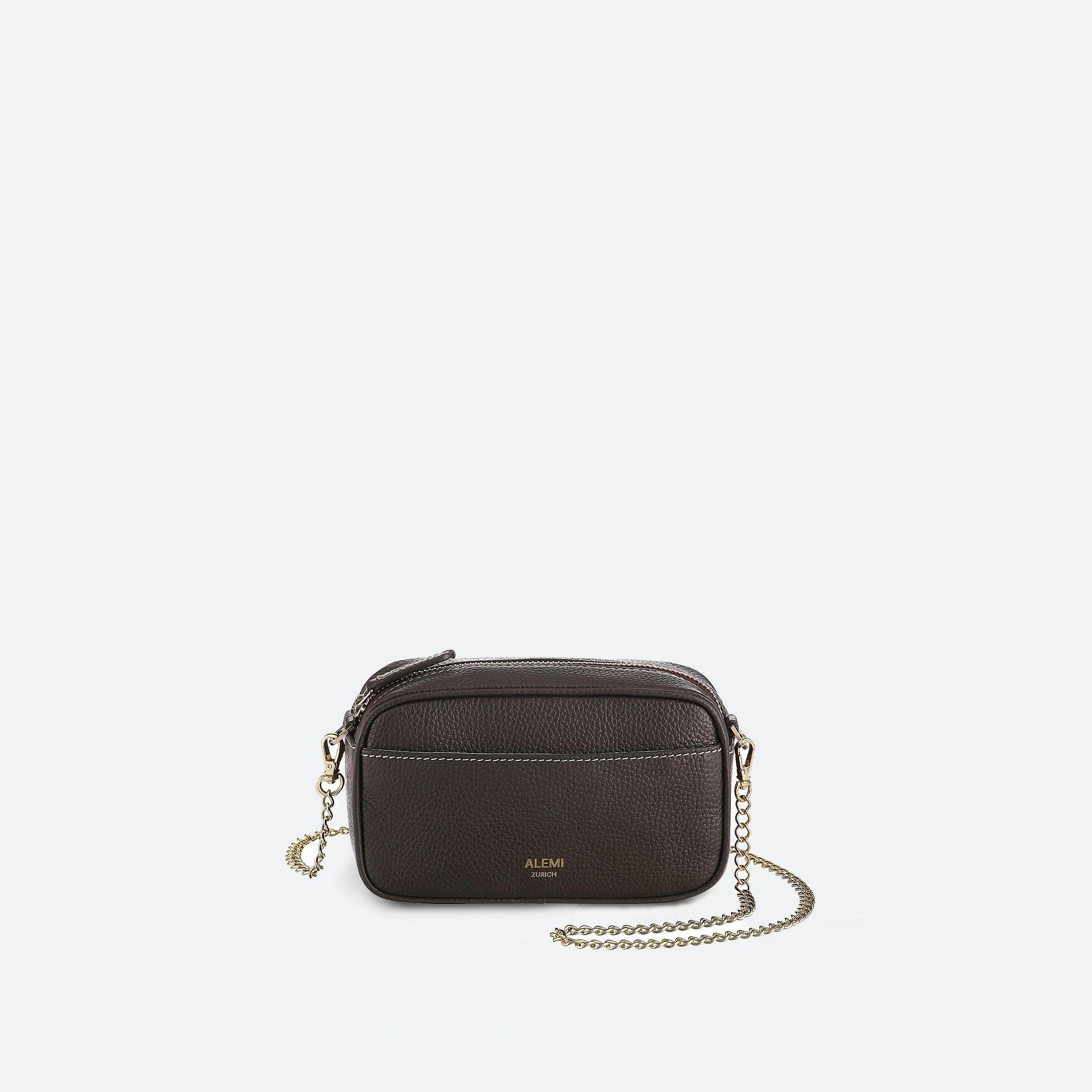 ALEMI Zurich | BELVOIR | Small Bag | Dark Brown Embossed | Soft Grain Leather | Bag front