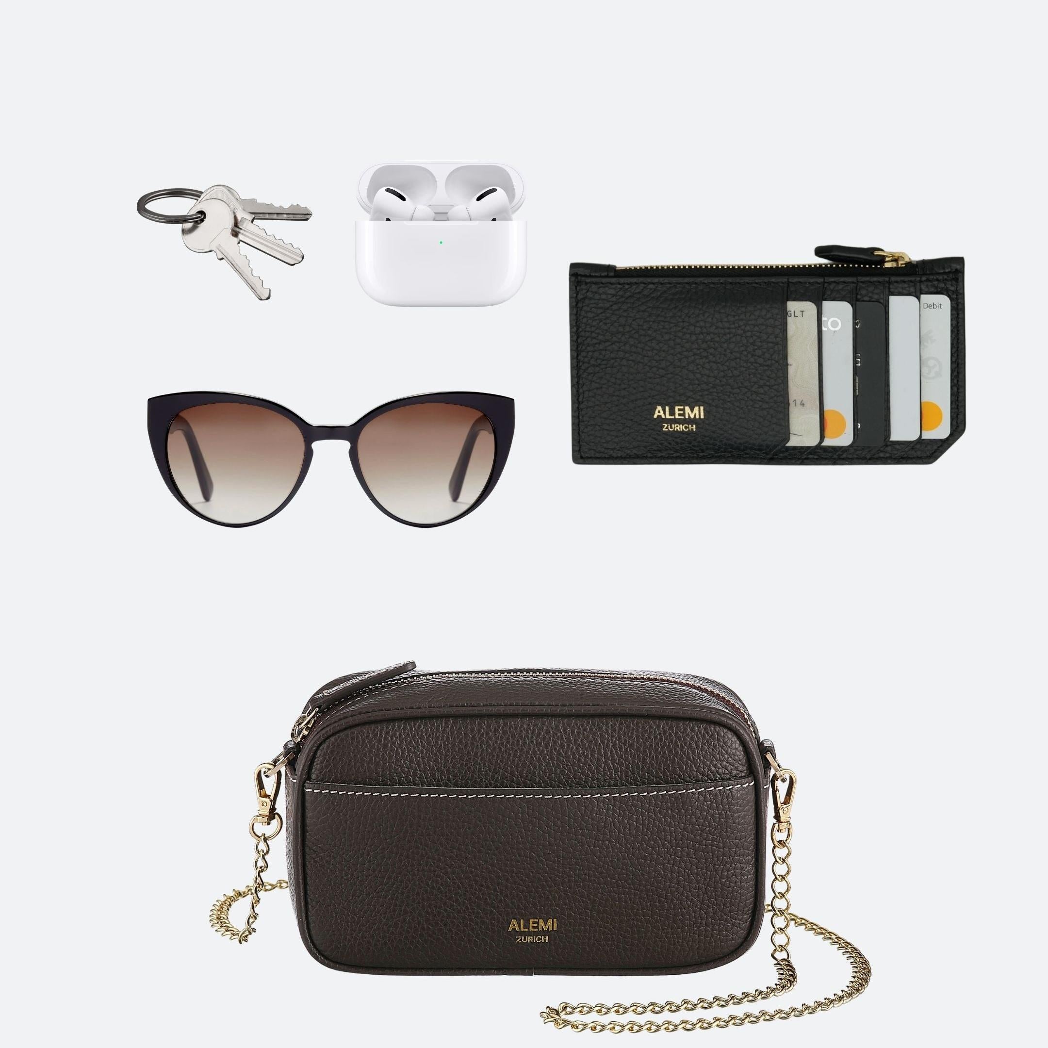 ALEMI Zurich | BELVOIR | Small Bag | Dark Brown | Soft Grain Leather | What fits in the bag
