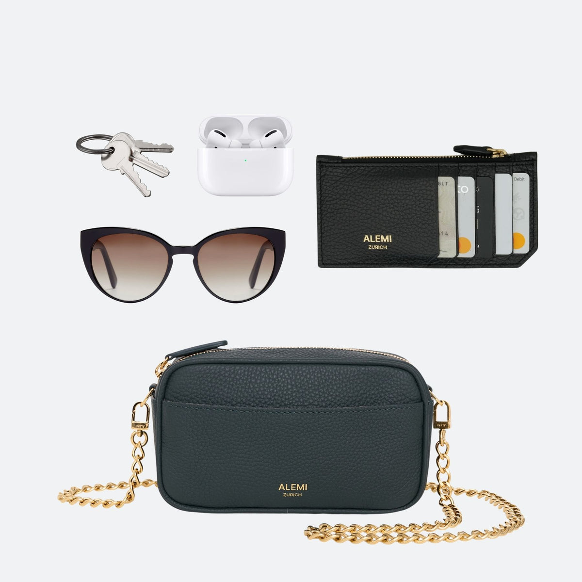 ALEMI Zurich | BELVOIR | Small Bag | Deep Teal (Limited Edition) | Soft Grain Leather | Matching accessories & possible content