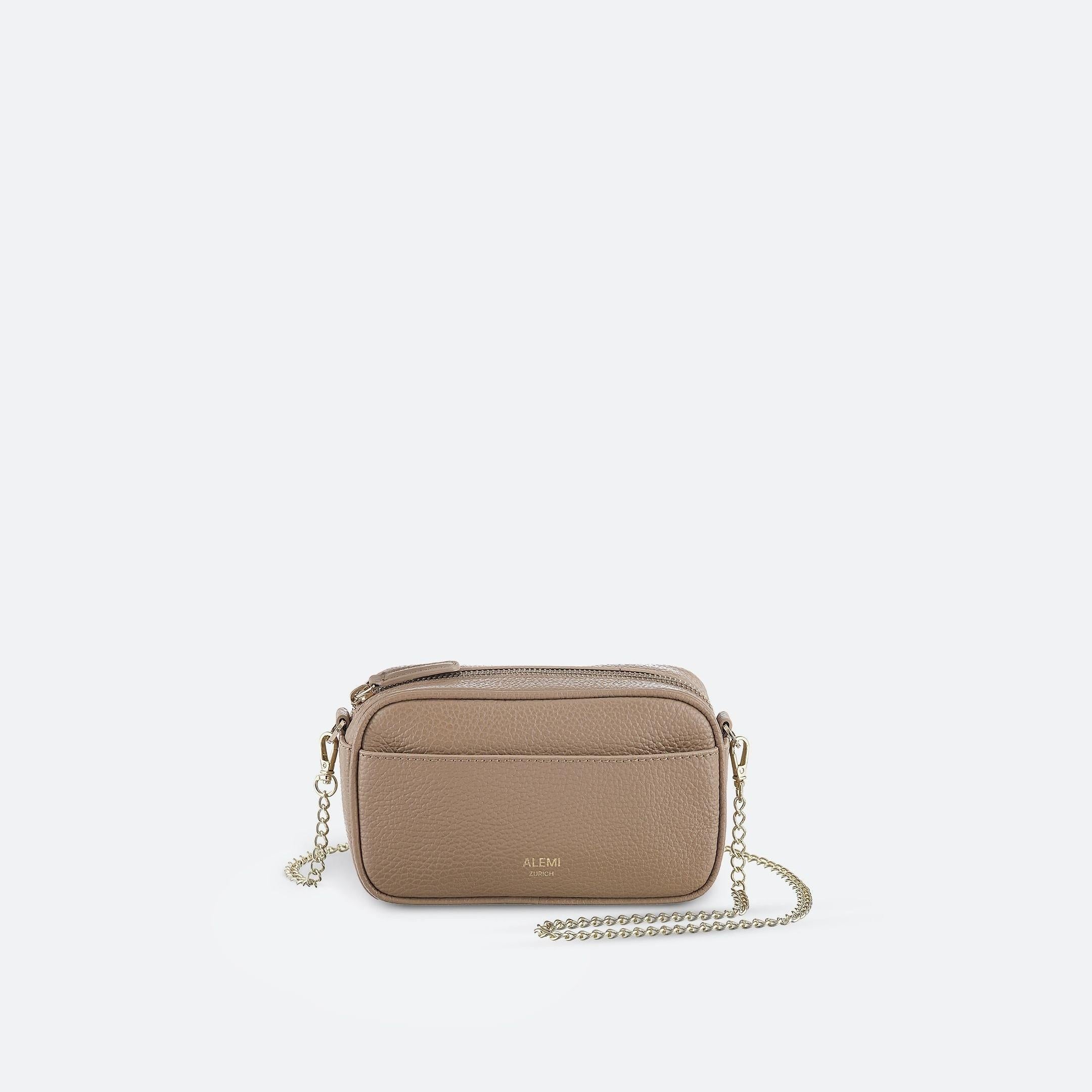 ALEMI Zurich | BELVOIR | Small Bag | Greige | Soft Grain Leather | Bag front white