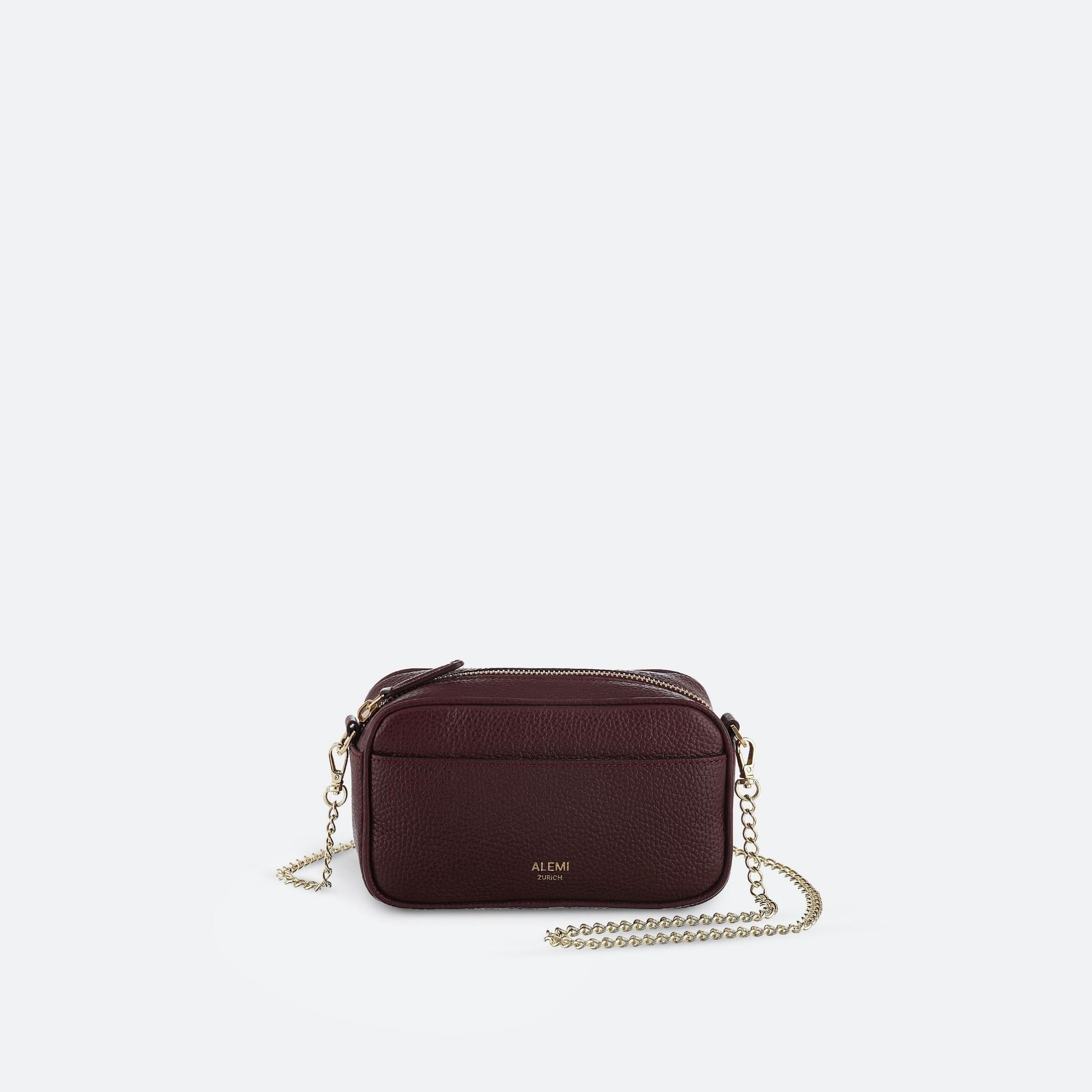 ALEMI Zurich | BELVOIR | Small Bag | Maroon Red | Soft Grain Leather | Bag front white
