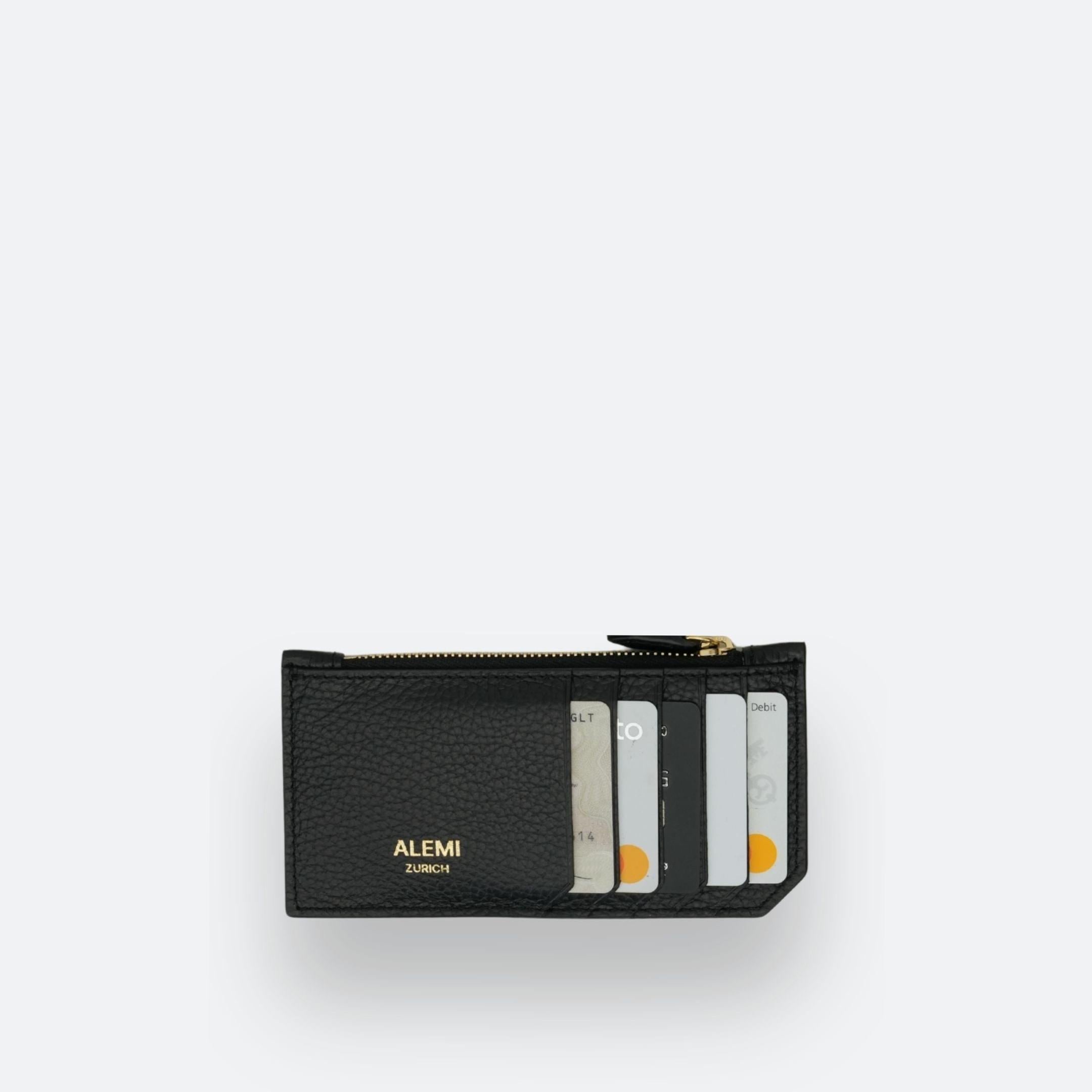 ALEMI Zurich | CARDHOLDER | Accessoires | Black | Soft Grain Leather | Front with cards white