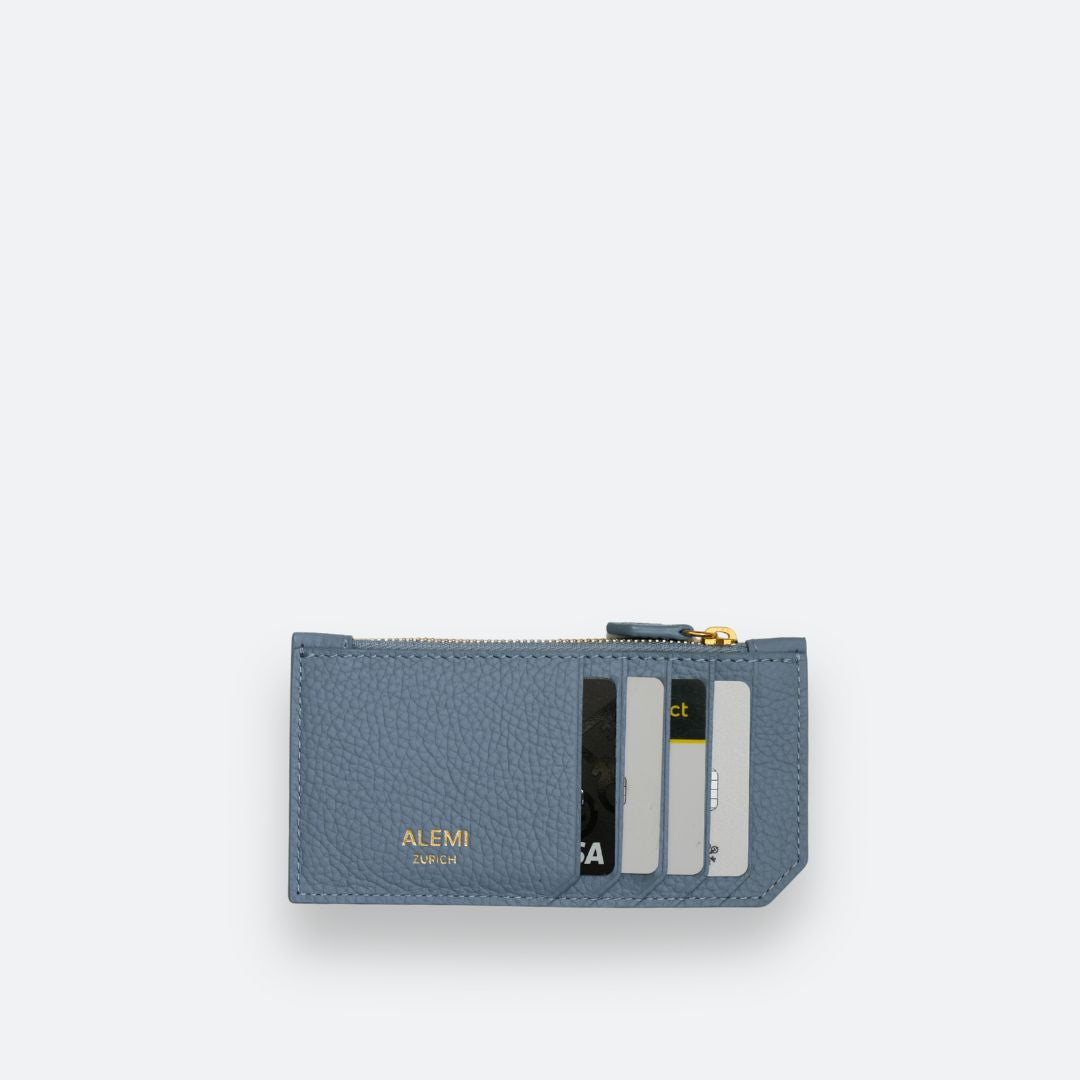 ALEMI Zurich | CARDHOLDER | Accessoires | Ice Blue | Soft Grain Leather | Front with Cards
