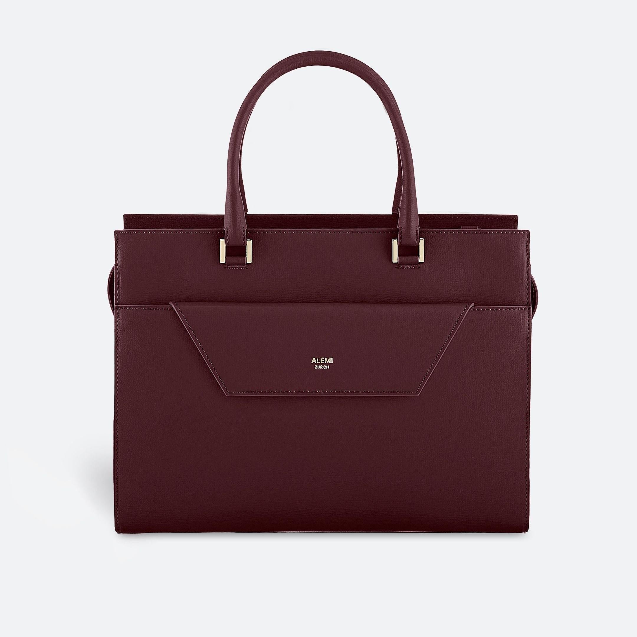 ALEMI Zurich | CENTRAL | Laptop Bag | Maroon Red | Pebbled Leather | Bag front