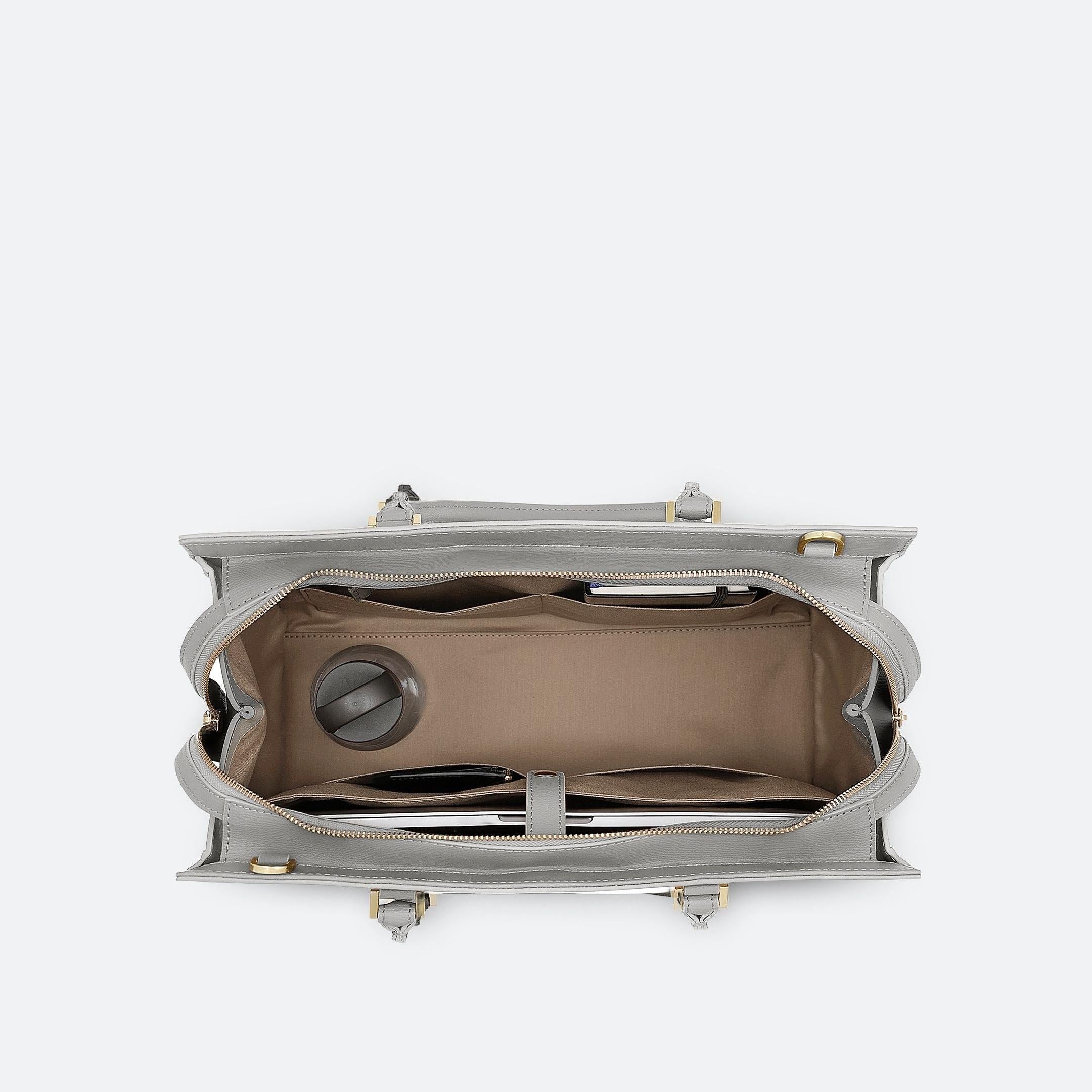 ALEMI Zurich | CENTRAL | Laptop Bag | Slate Gray | Pebbled Leather | Bag inside