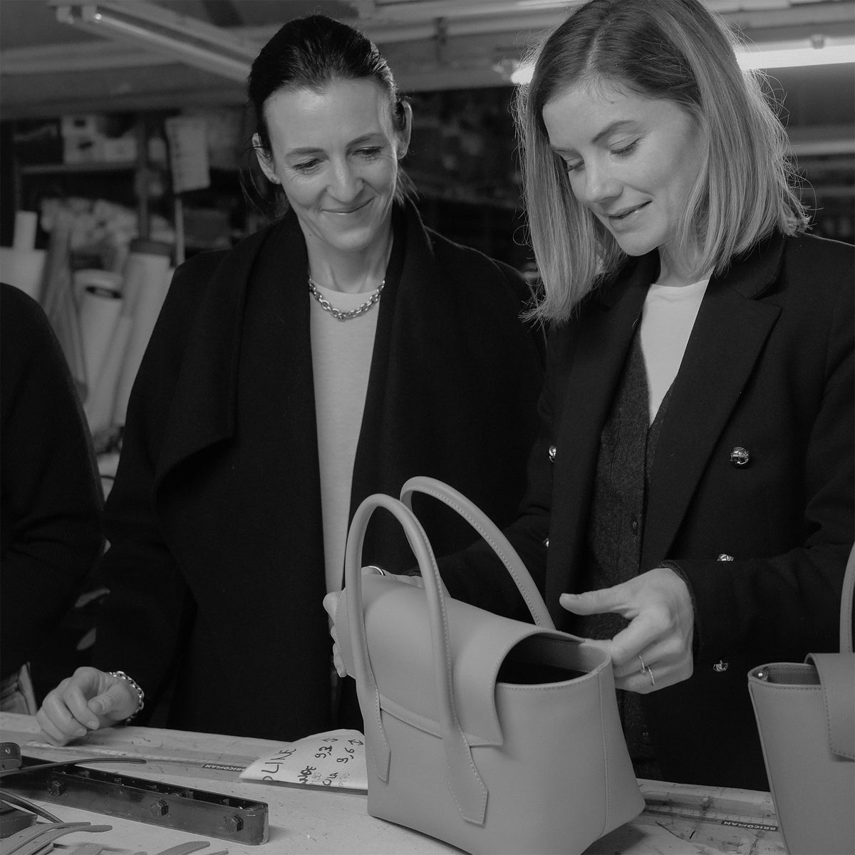 ALEMI co-founder Christina during the development of the IDA SMALL bag at the family-run manufactory in Italy