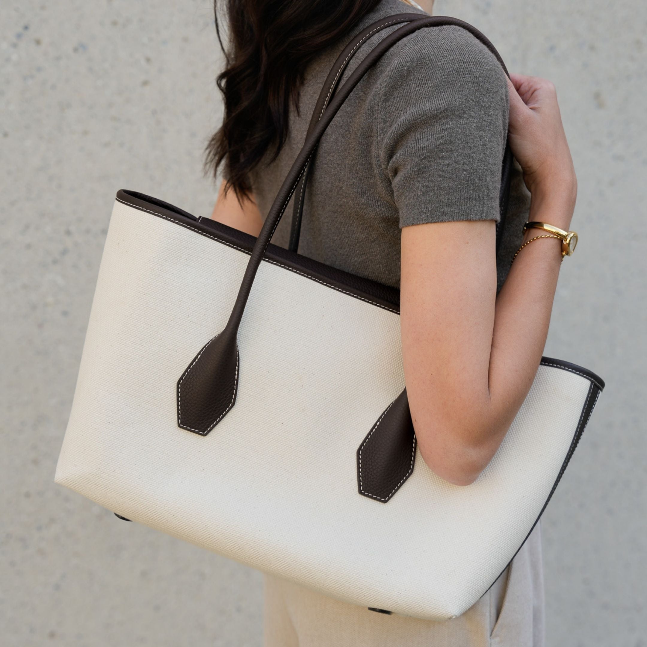 ALEMI Zurich | IDA | Laptop Bag | Beige Dark-Brown | Canvas | On Shoulder