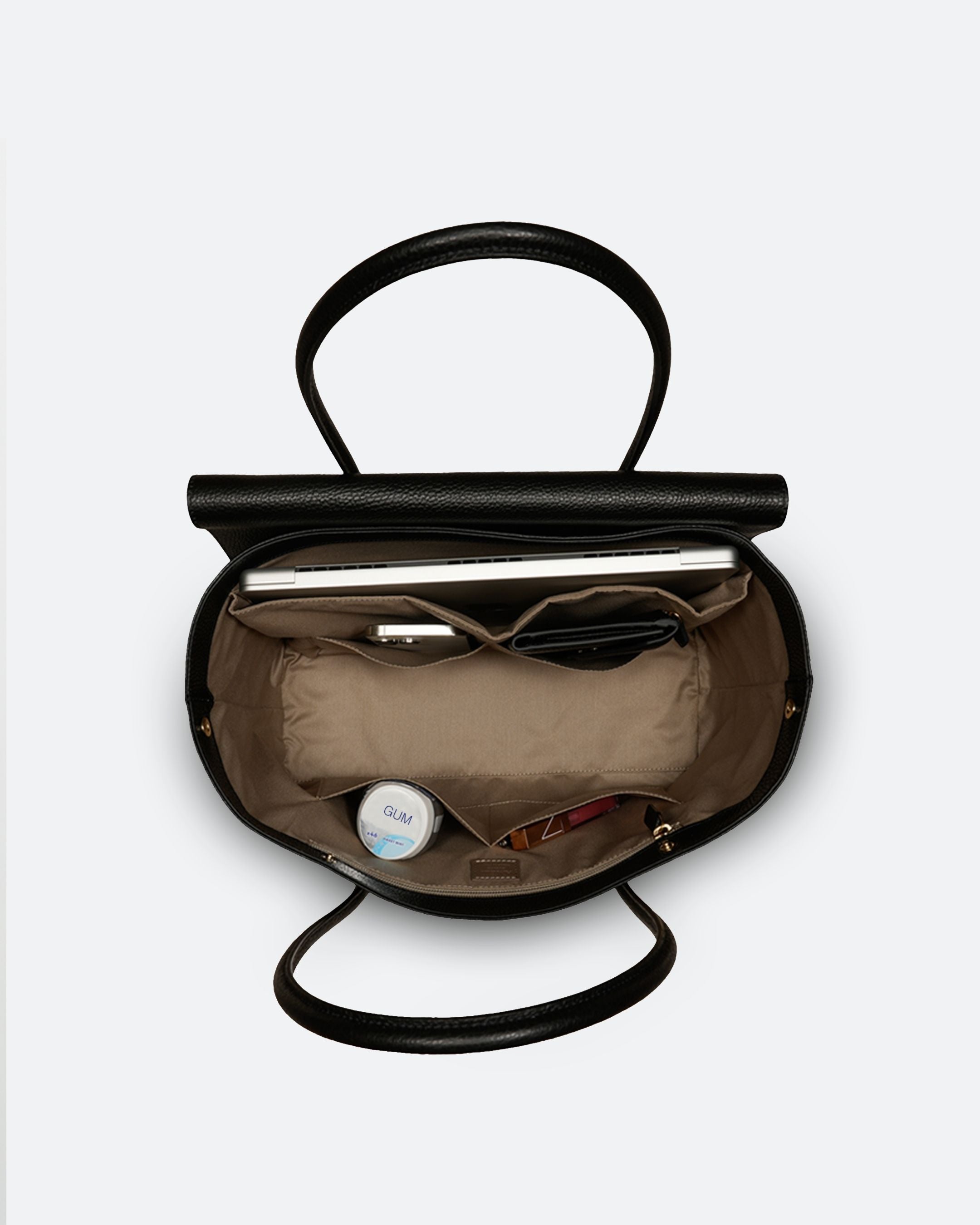 ALEMI Zurich | IDA | Laptop Bag | Black | Soft Grain Leather | Bag inside