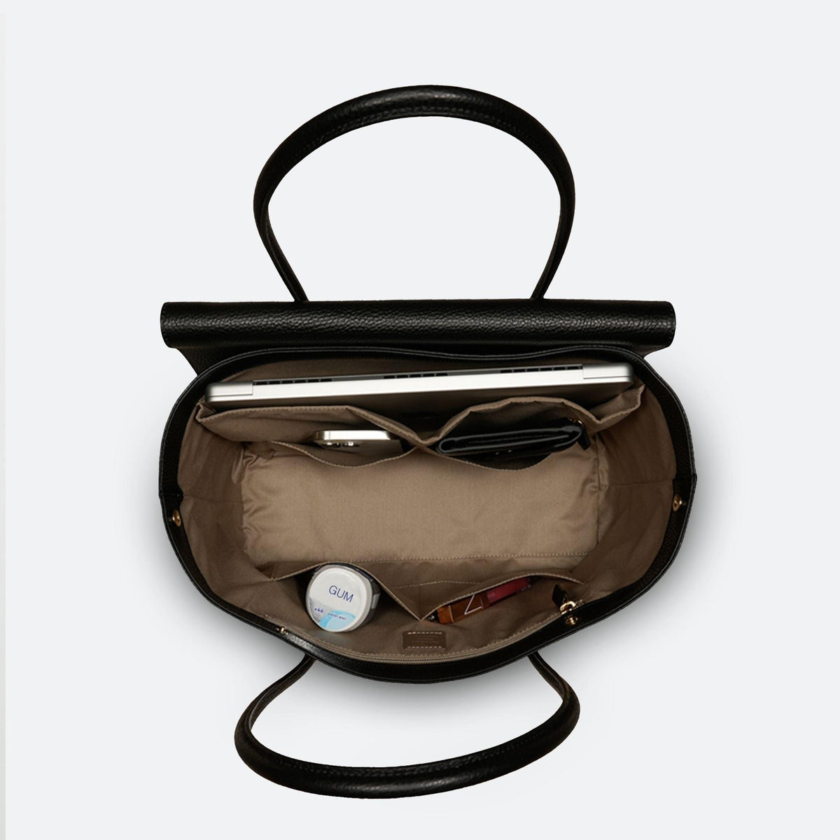 ALEMI Zurich | IDA | Laptop Bag | Black | Soft Grain Leather | Bag inside
