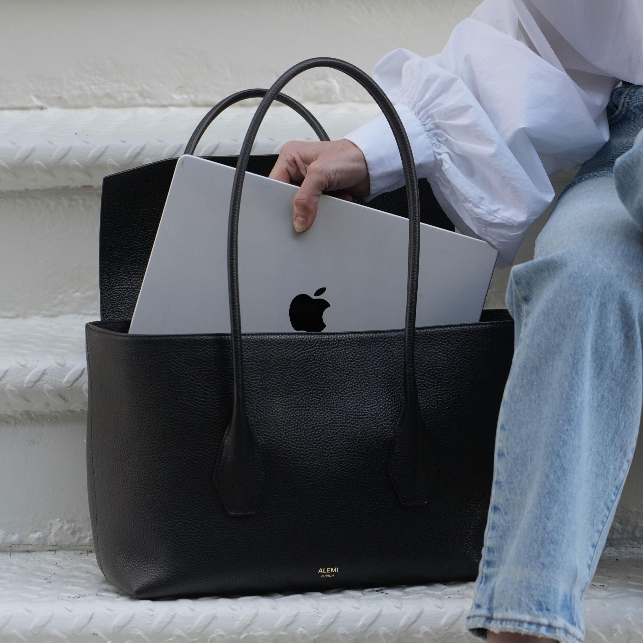 ALEMI Zurich | IDA | Laptop Bag | Black | Soft Grain Leather | Bag with laptop
