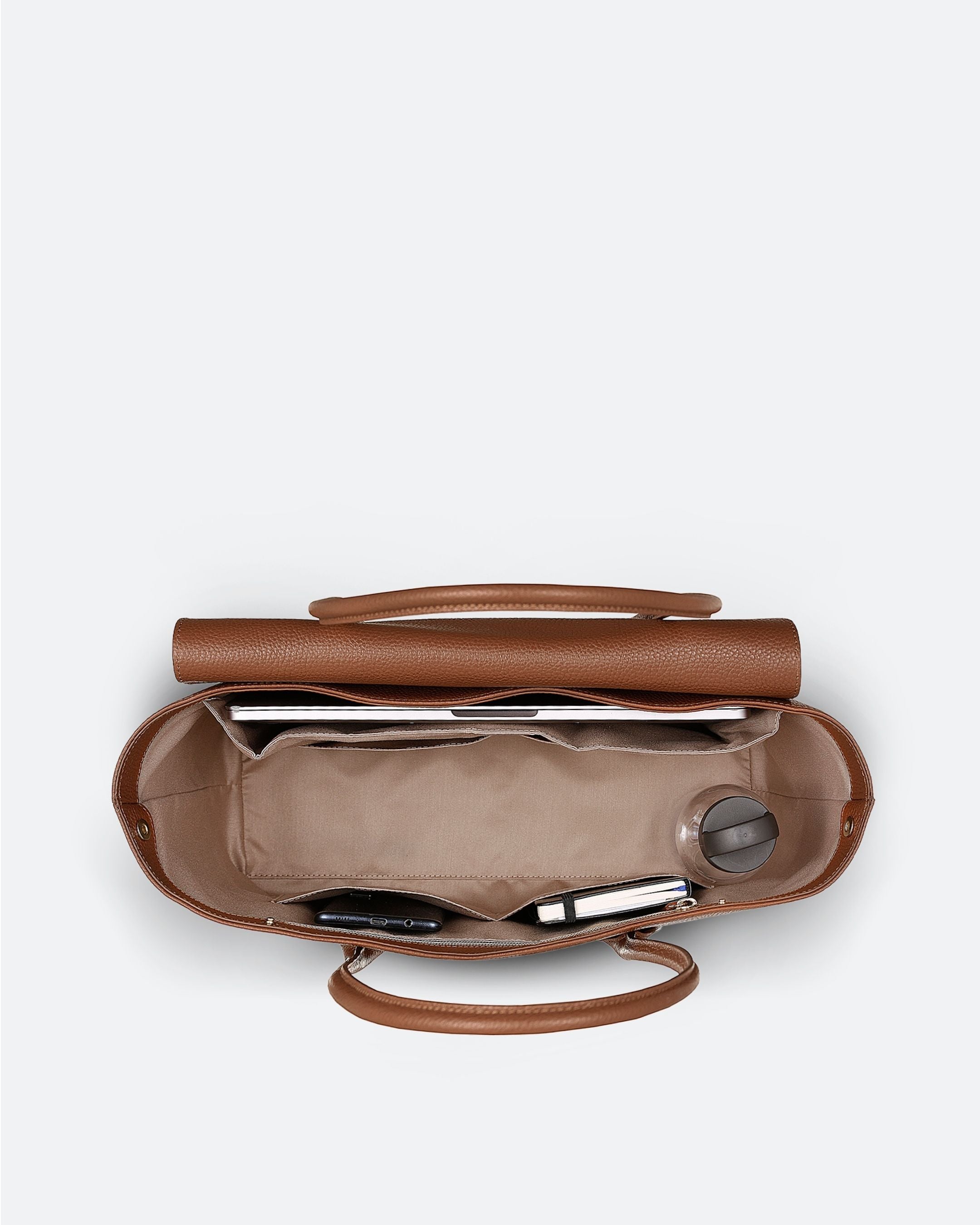 ALEMI Zurich | IDA | Laptop Bag | Cognac | Soft Grain Leather | Bag inside
