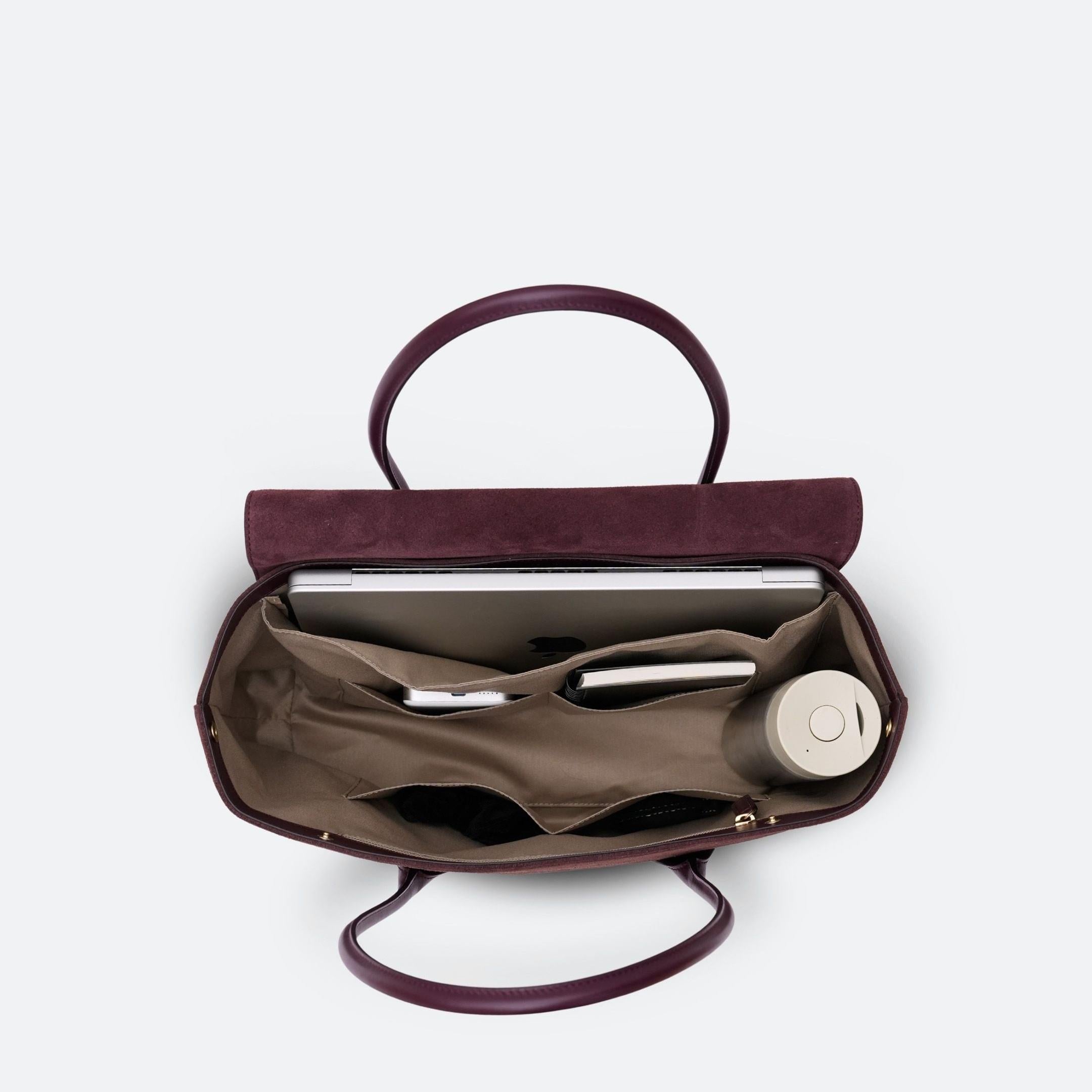 ALEMI Zurich | IDA | Laptop Bag | Maroon Red | Suede Leather | Inside