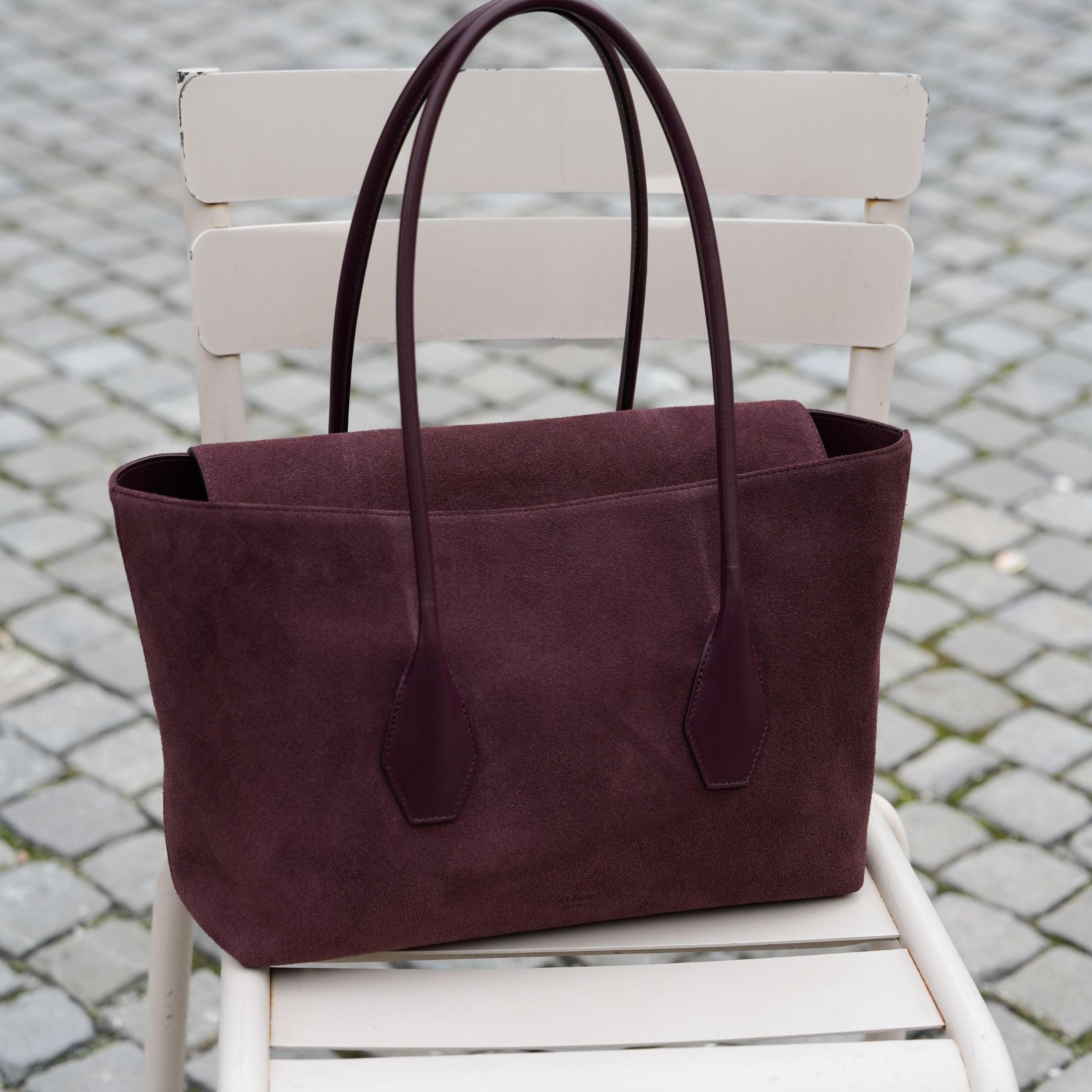 ALEMI Zurich | IDA | Laptop Bag | Maroon Red | Suede Leather | Lifestyle Picture with Wide Width