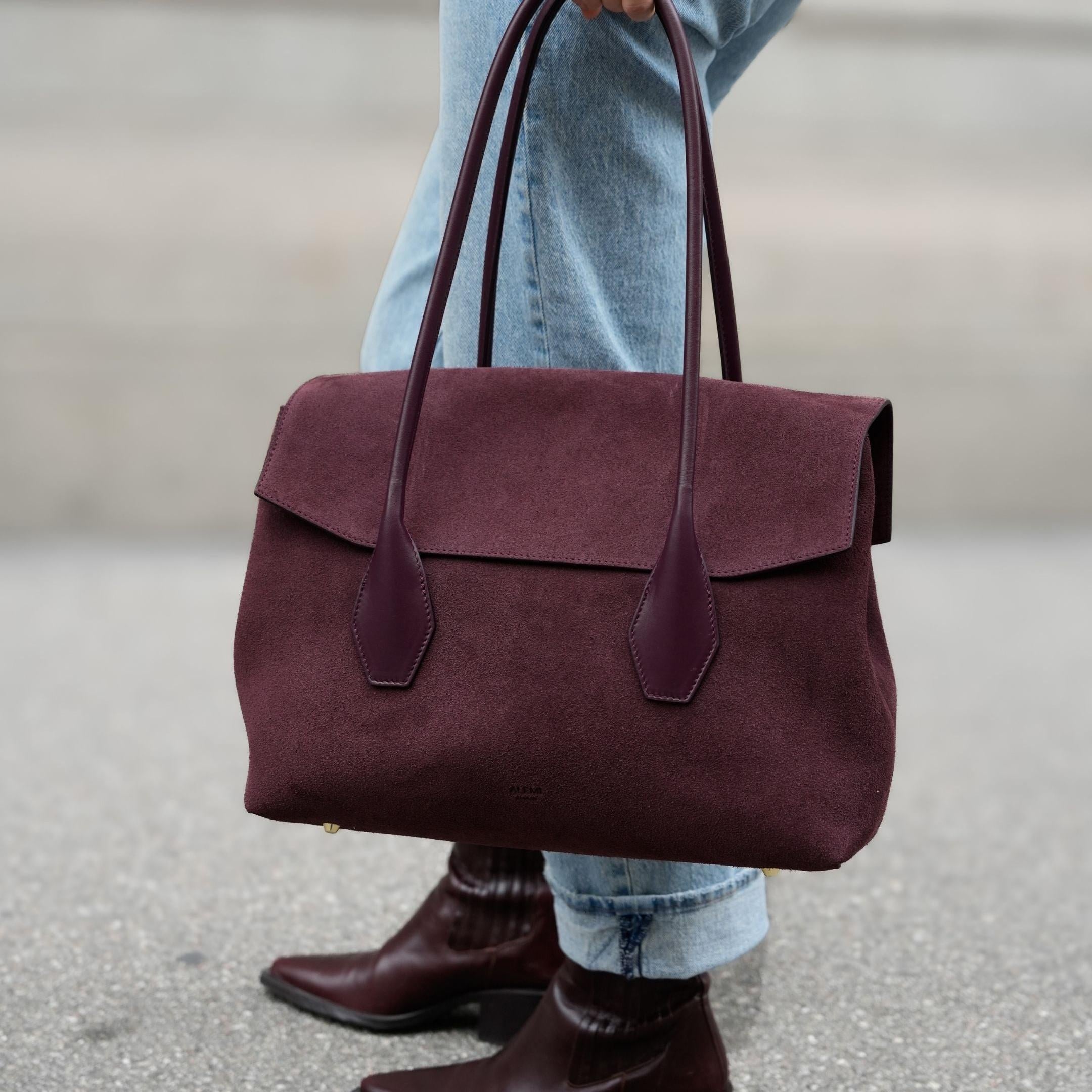 ALEMI Zurich | IDA | Laptop Bag | Maroon Red | Suede Leather | Top Handel Narrow Width