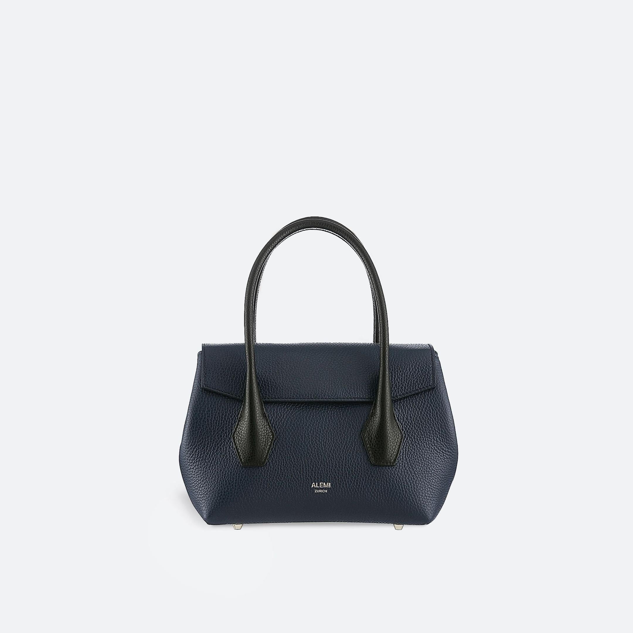 ALEMI Zurich | IDA SMALL | Small Bag | Black-Navy | Soft Grain Leather | Bag front