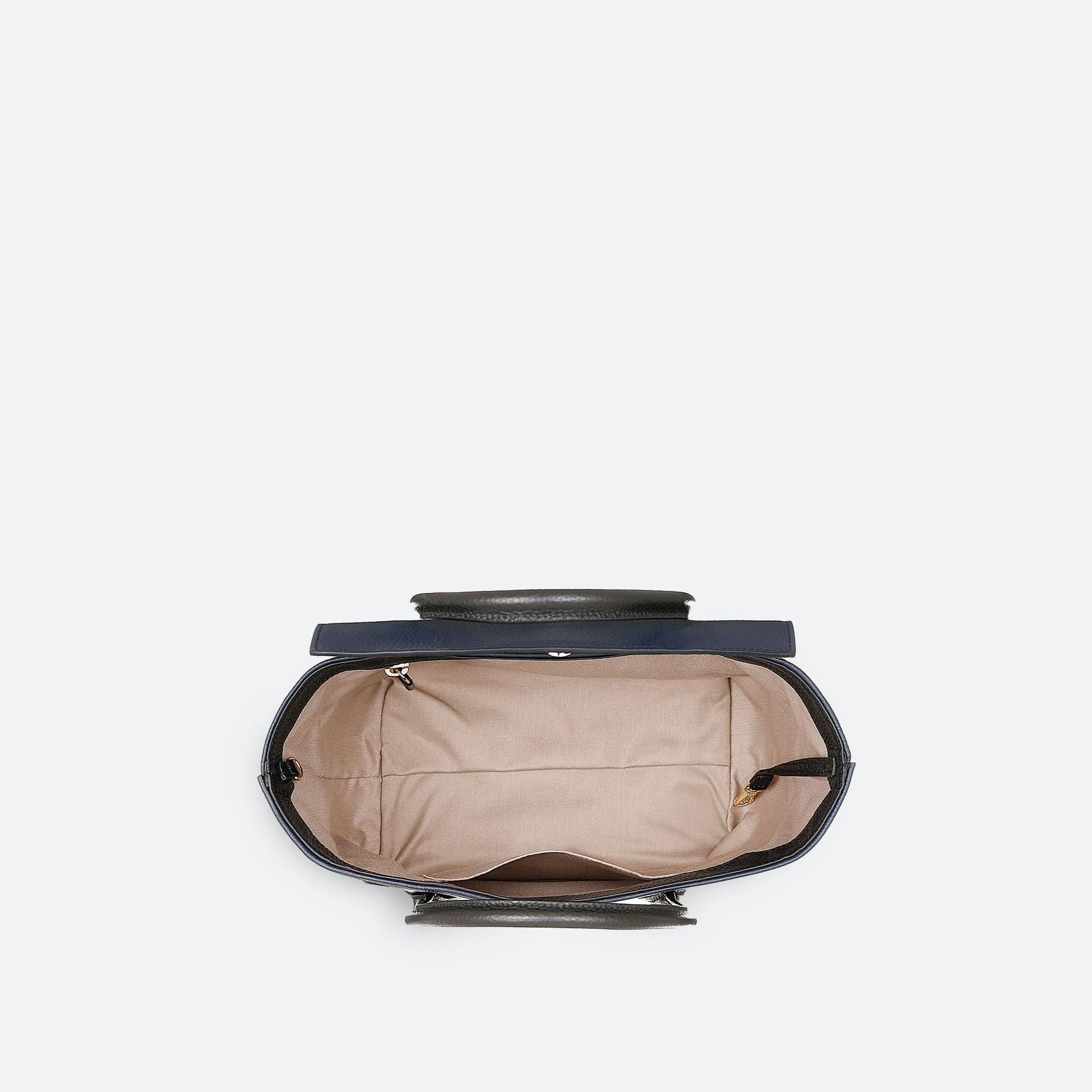 ALEMI Zurich | IDA SMALL | Small Bag | Black-Navy | Soft Grain Leather | Bag inside
