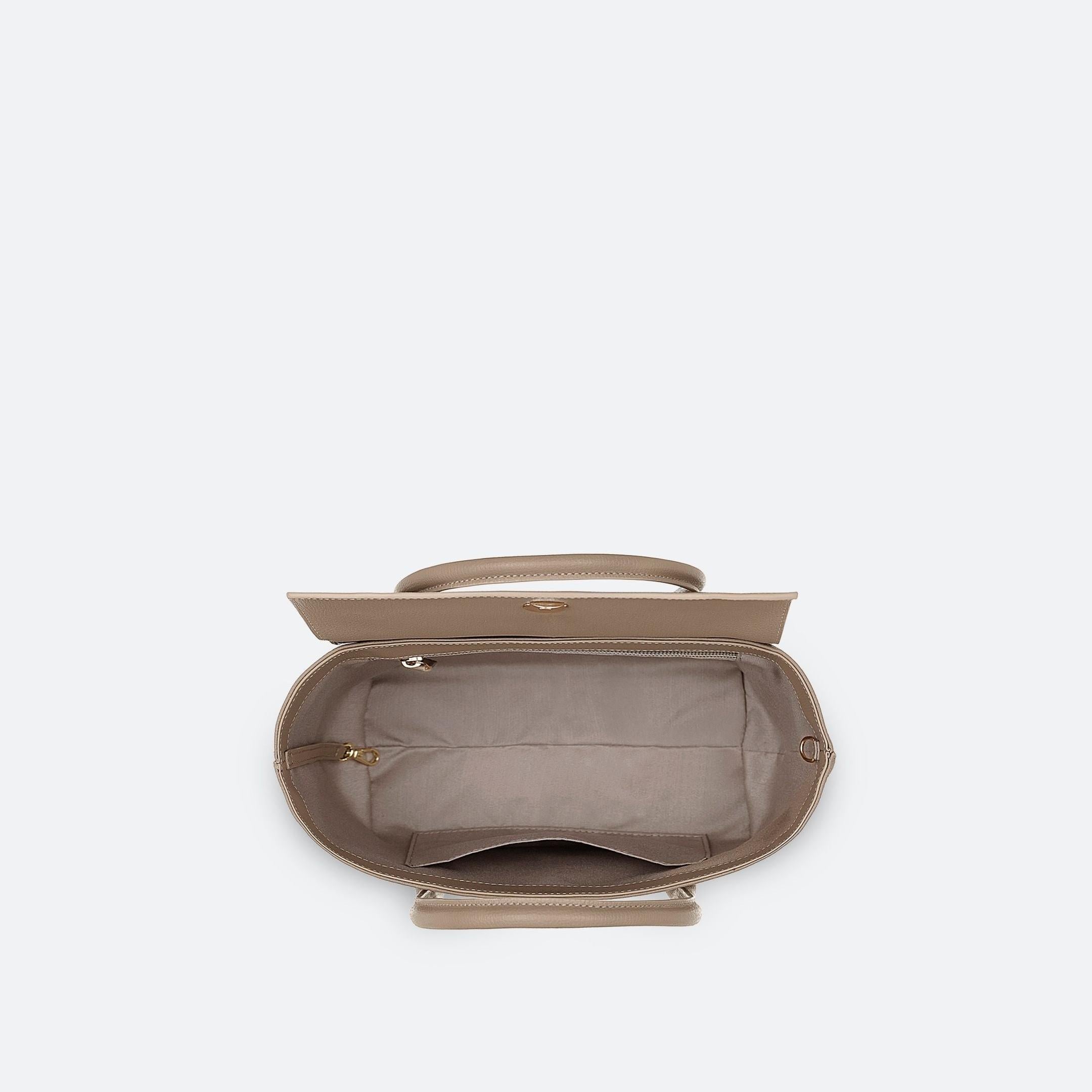 ALEMI Zurich | IDA SMALL | Small Bag | Greige | Pebbled Leather | Bag inside