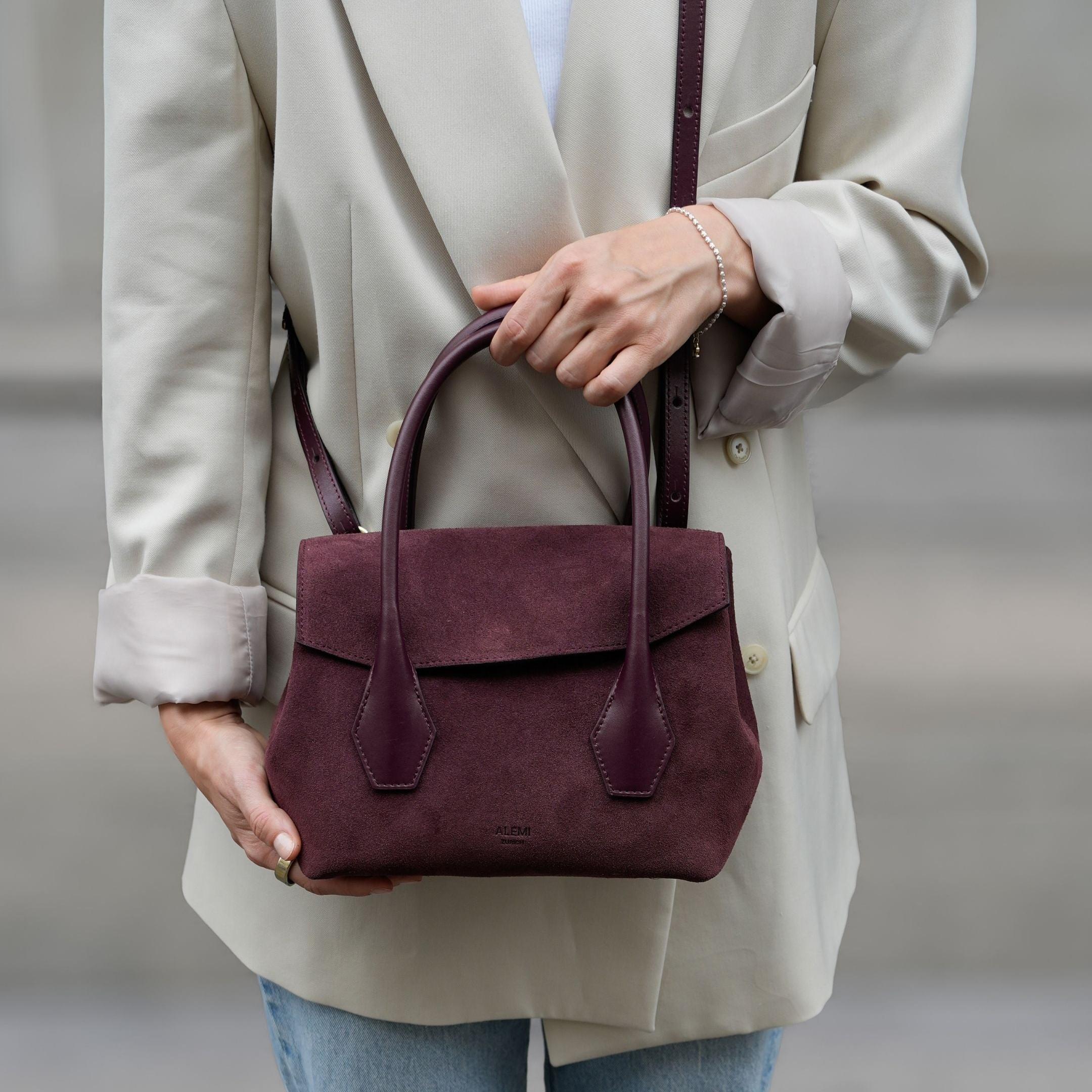 ALEMI Zurich | IDA SMALL | Small Bag | Maroon Red | Suede Leather | Cross-Body
