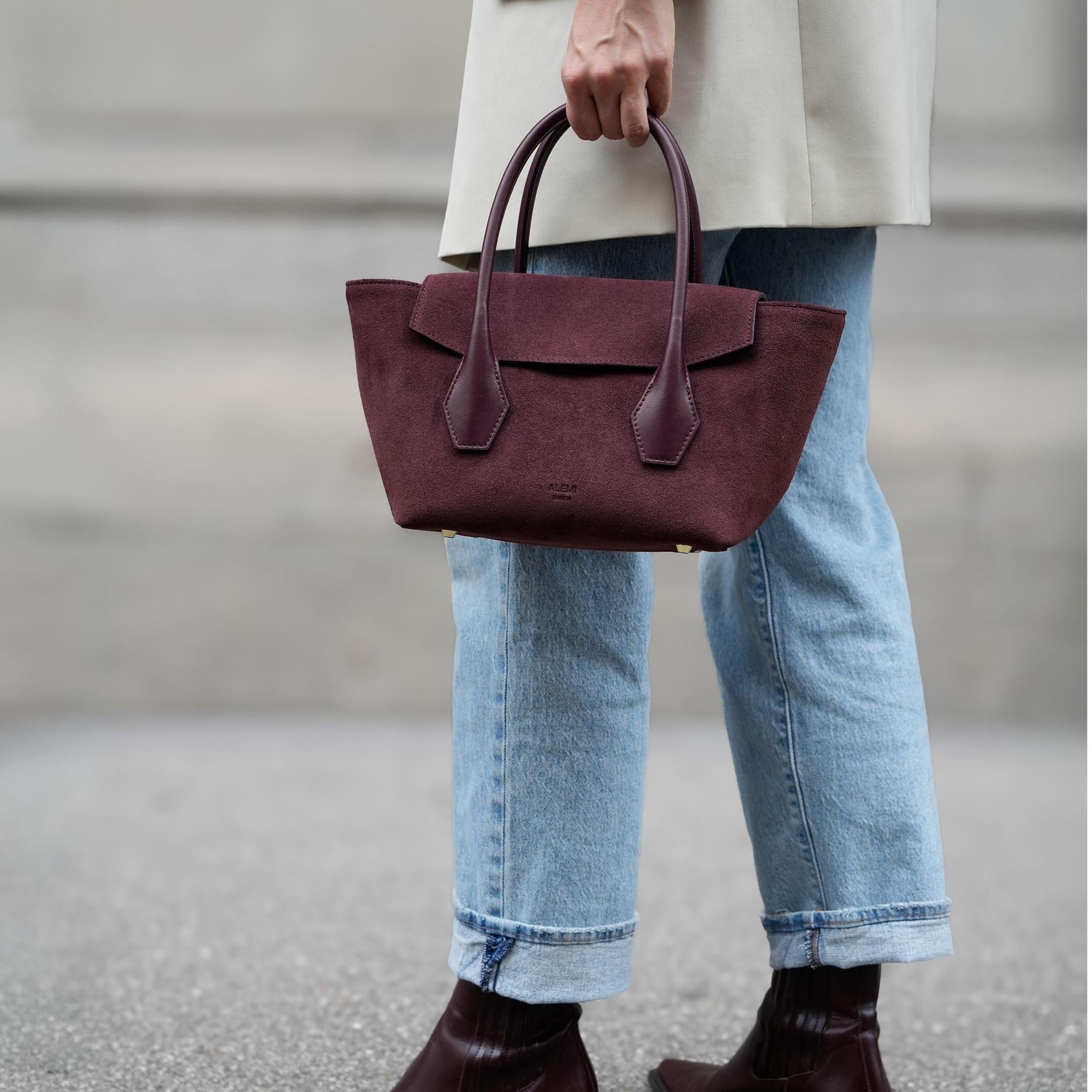 ALEMI Zurich | IDA SMALL | Small Bag | Maroon Red | Suede Leather | Top Handle