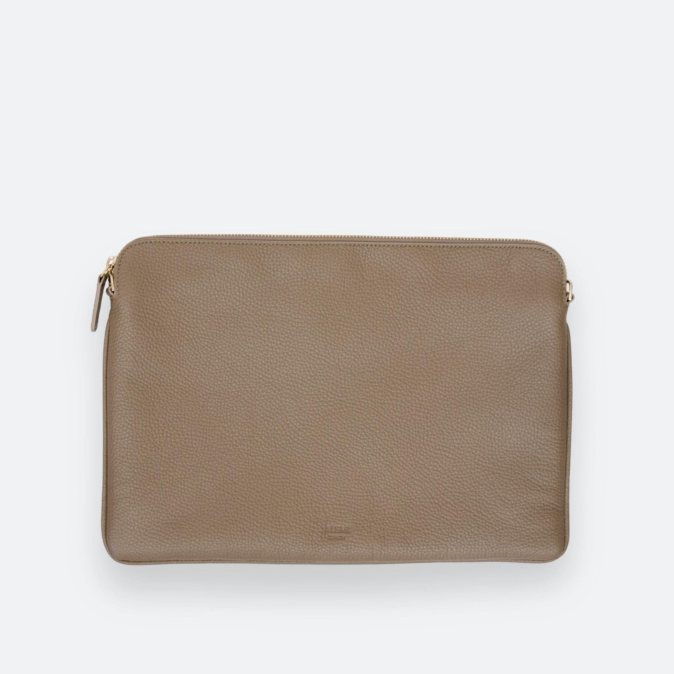 ALEMI Zurich | LAPTOP CASE | Accessoires | Greige | Soft Grain Leather | Front