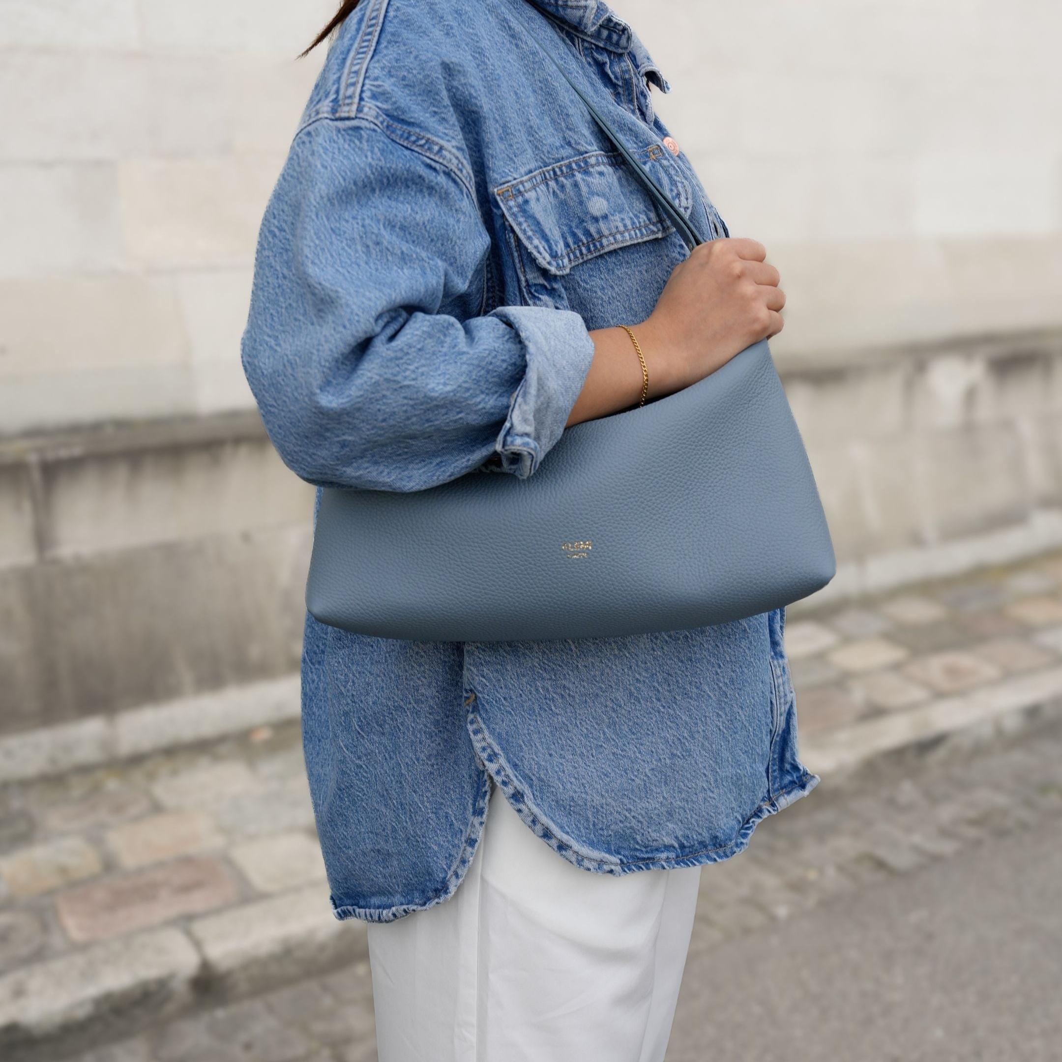 ALEMI Zurich | LETTEN SMALL | Small Bag | Ice Blue I Soft Grain Leather | Bag on shoulder