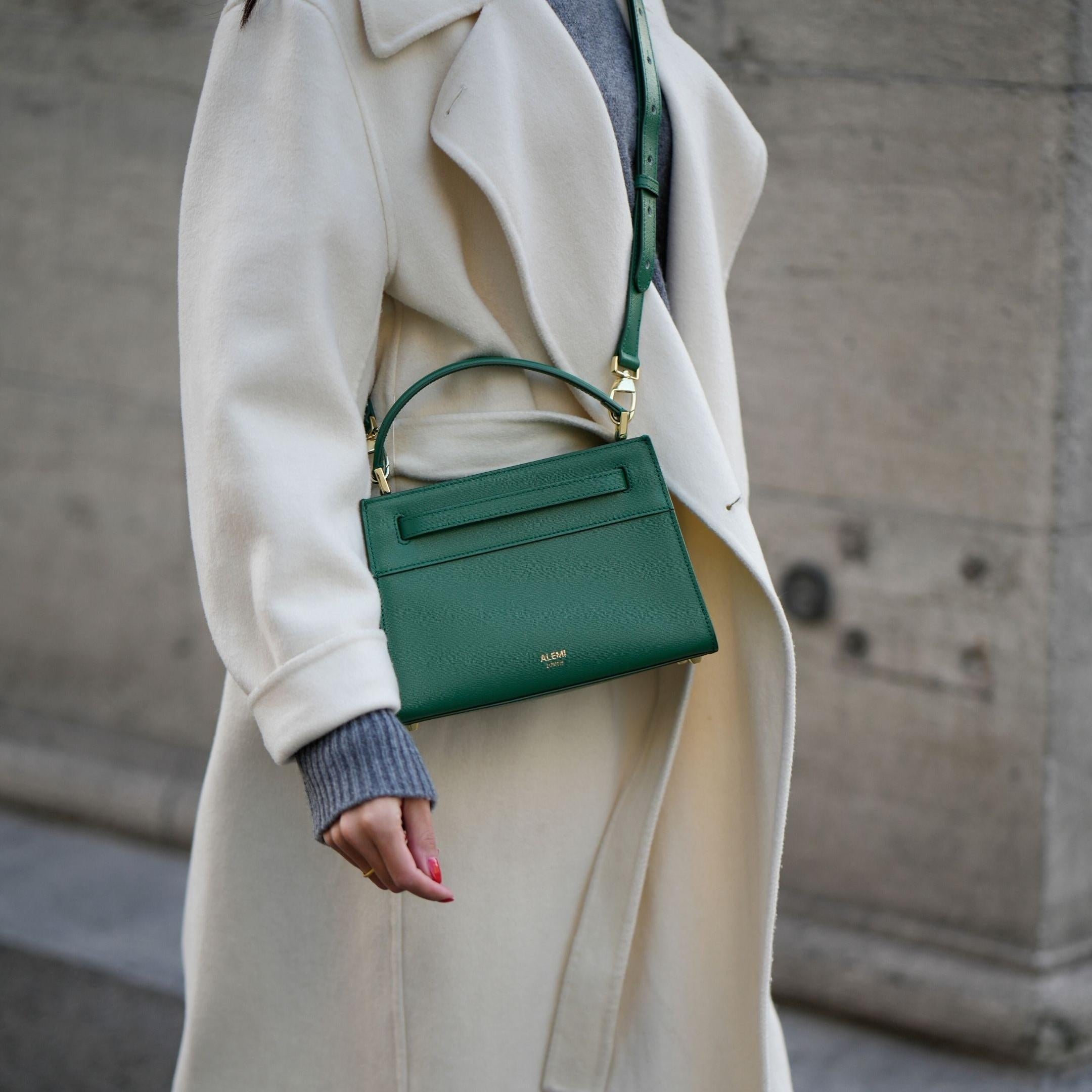 ALEMI Zurich | SEEFELD MINI | Small Bag | Emerald Green | Saffiano Leather | Bag cross-body