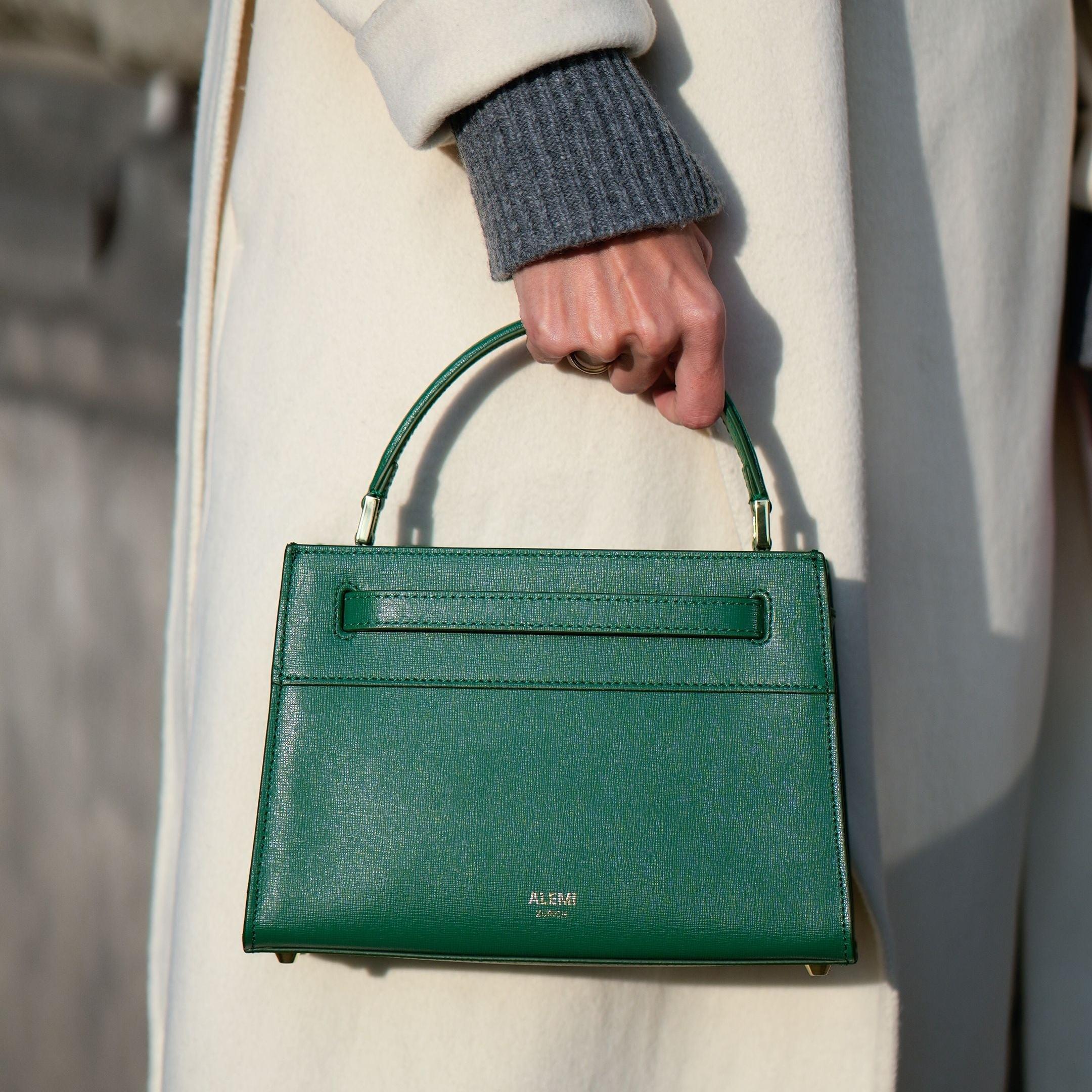 ALEMI Zurich | SEEFELD MINI | Small Bag | Emerald Green | Saffiano Leather | Bag top-handle