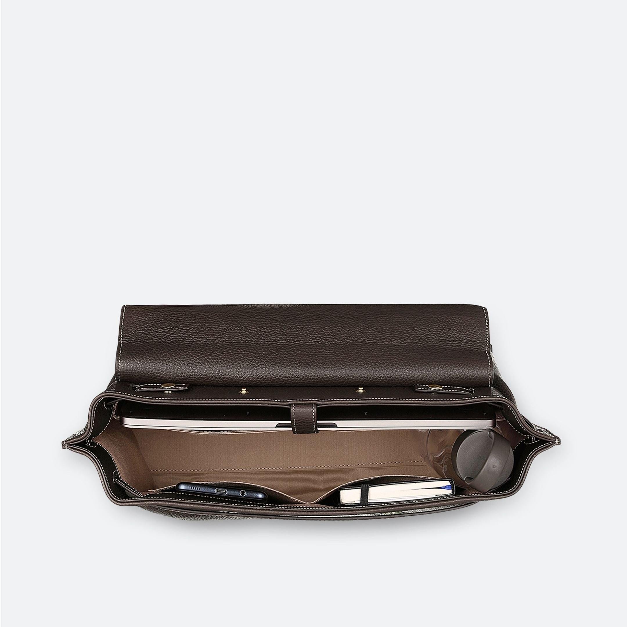 ALEMI Zurich | VIADUKT DAY | Laptop Bag | Dark Brown | Soft Grain Leather | Bag inside