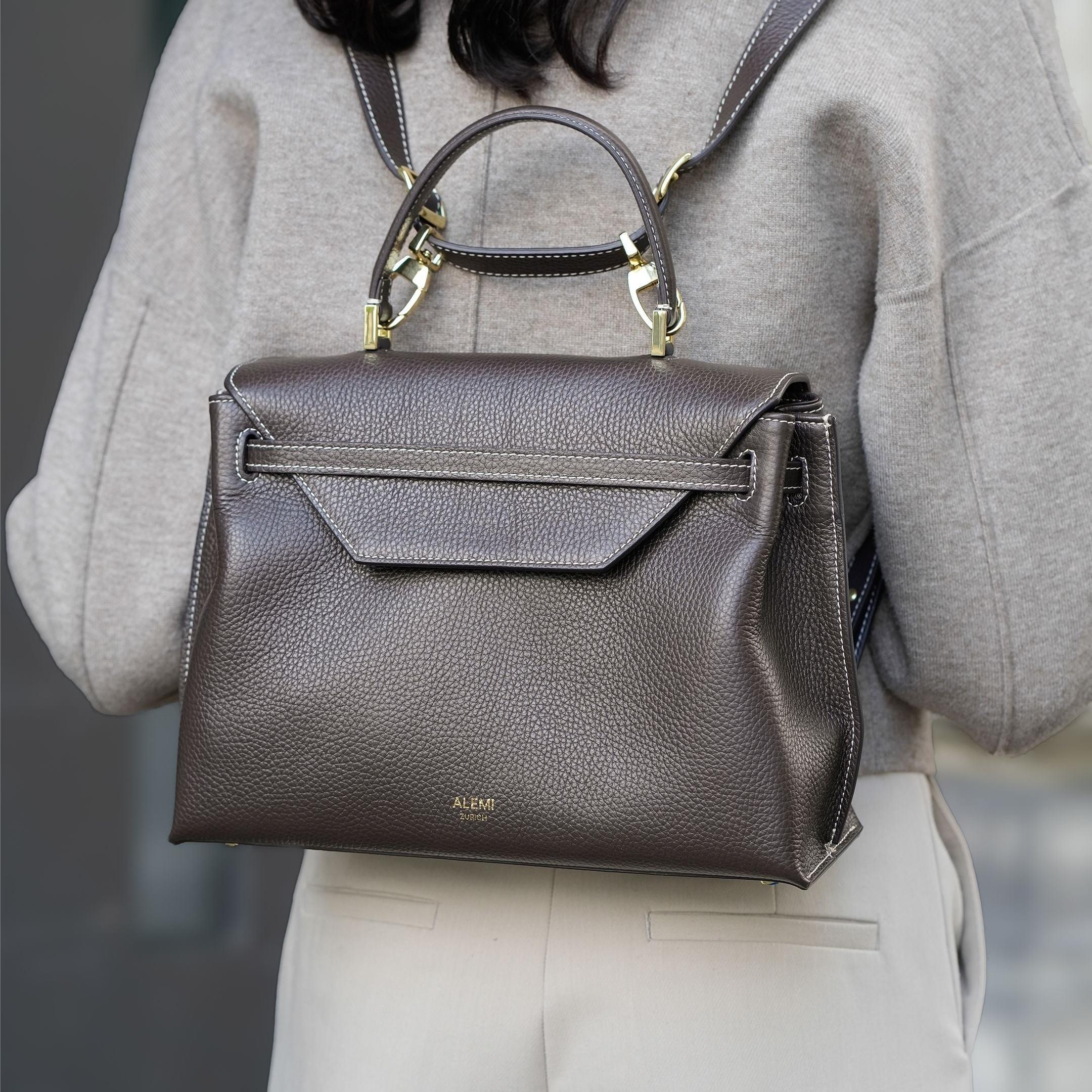 ALEMI Zurich | VIADUKT | Small Bag | Dark Brown | Soft Grain Leather | Bag as Backpack