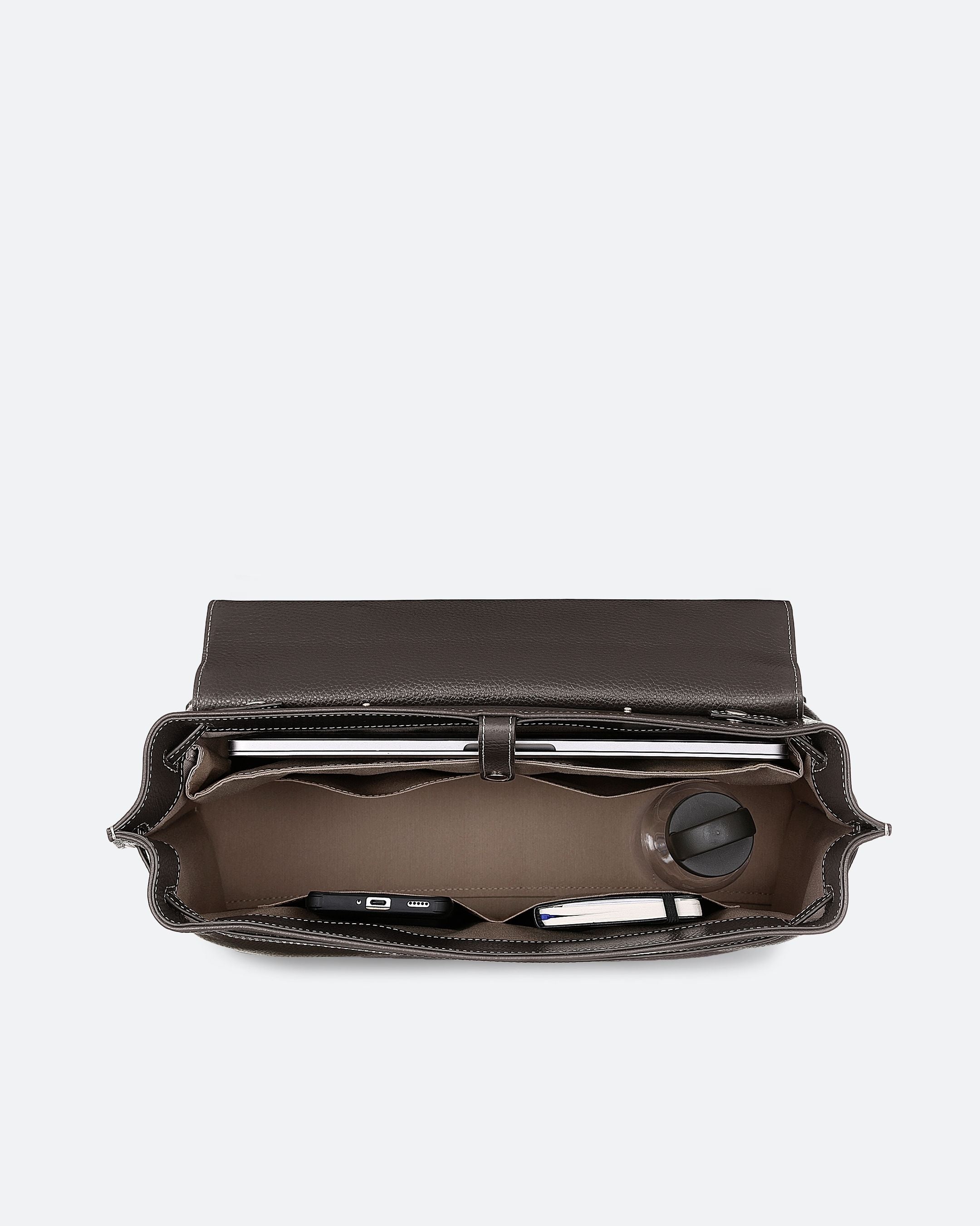 ALEMI Zurich | VIADUKT WORK | Laptop Bag | Dark Brown | Soft Grain Leather | Bag inside