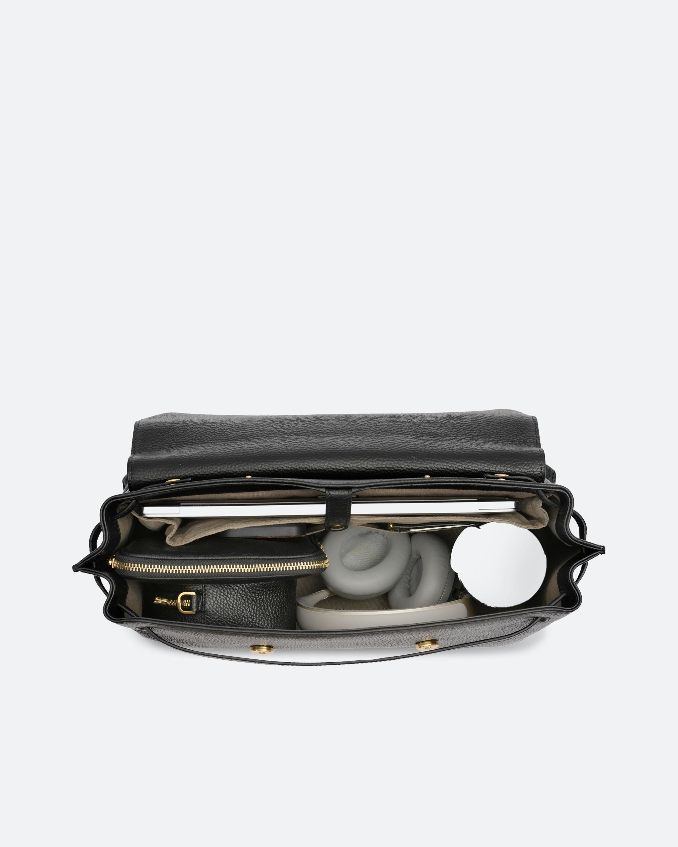 ALEMI Zurich | VIADUKT WORK | Laptop Bag | Black | Soft Grain Leather | Bag inside