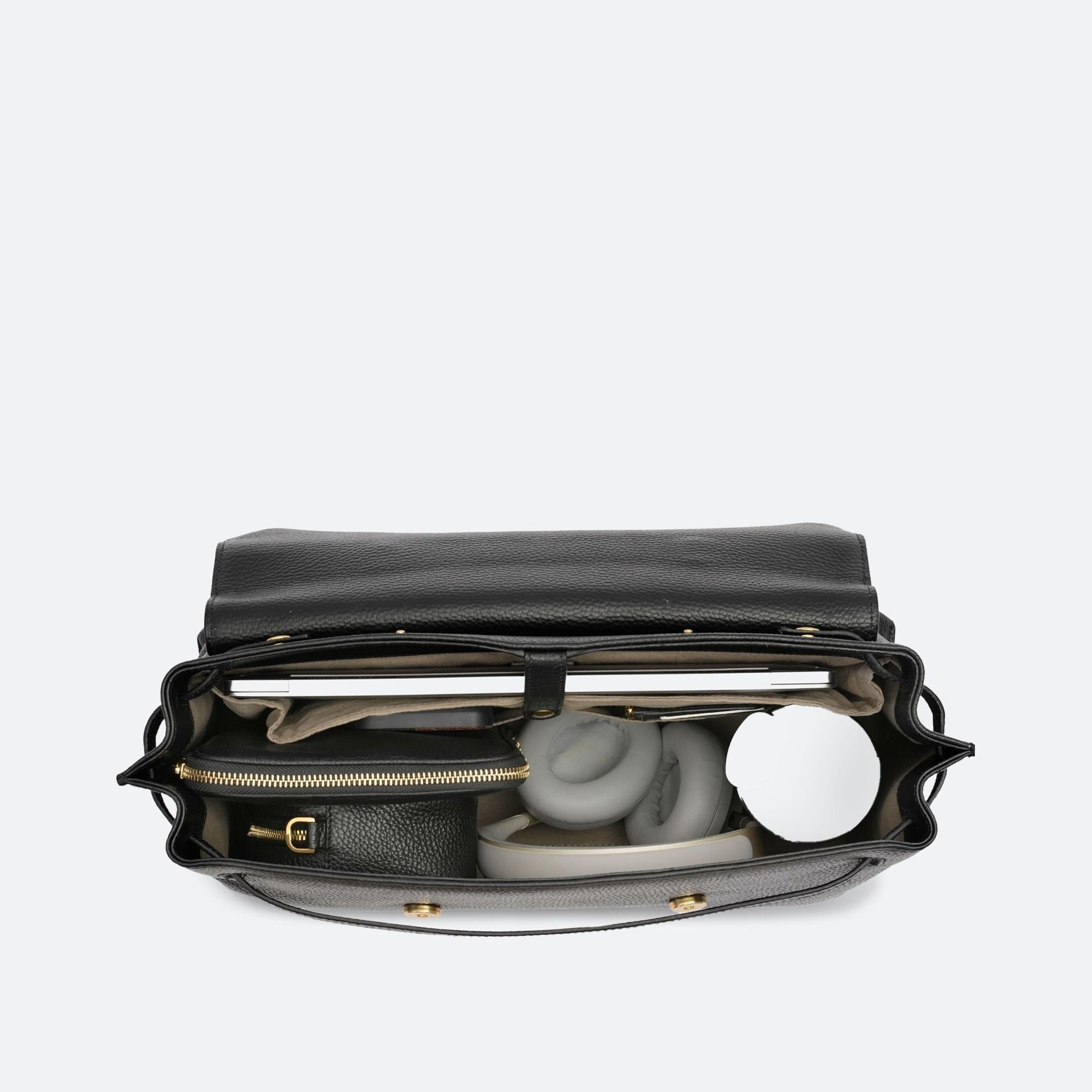 ALEMI Zurich | VIADUKT WORK | Laptop Bag | Black | Soft Grain Leather | Bag inside