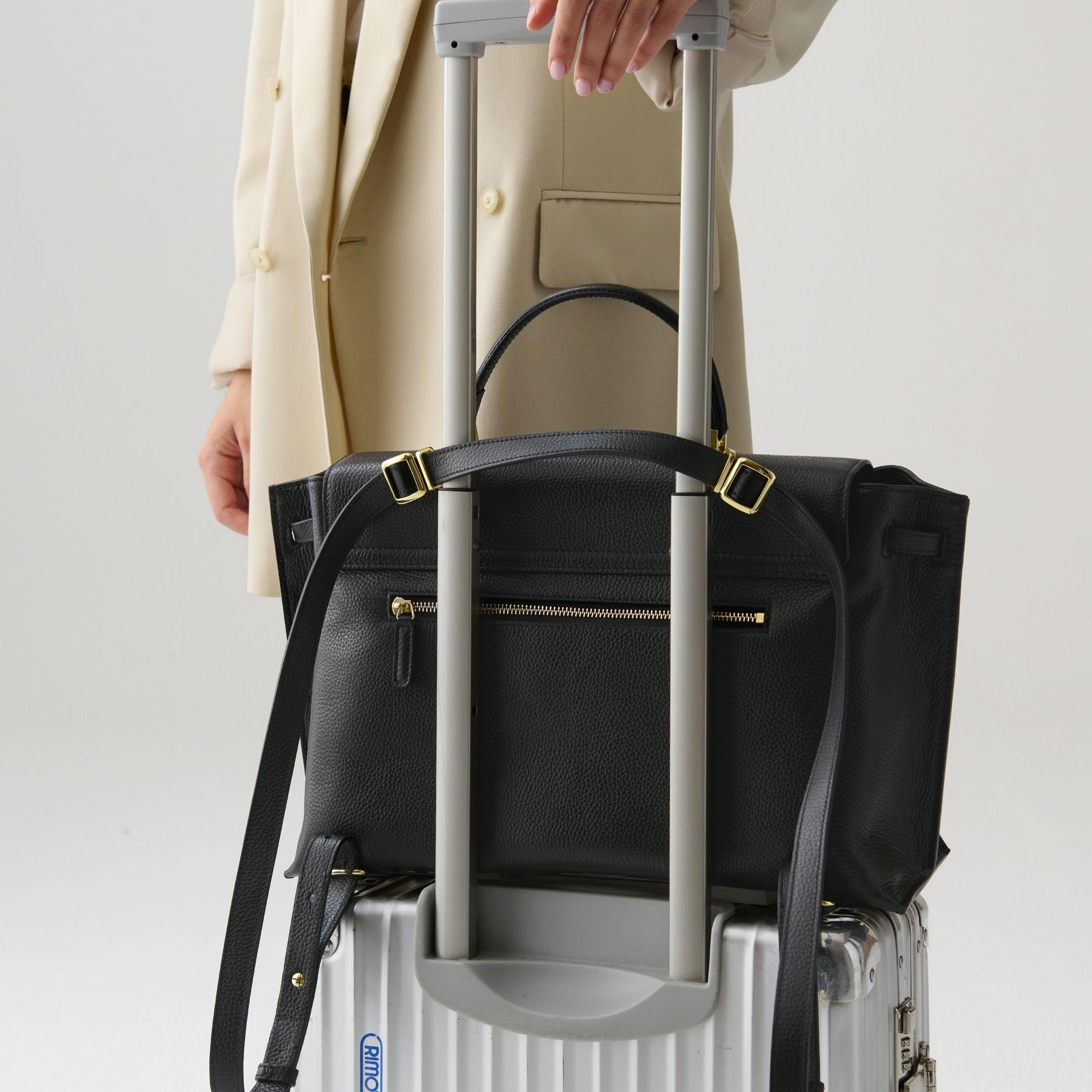 ALEMI Zurich | VIADUKT WORK | Laptop Bag | Black | Soft Grain Leather | Bag on luggage