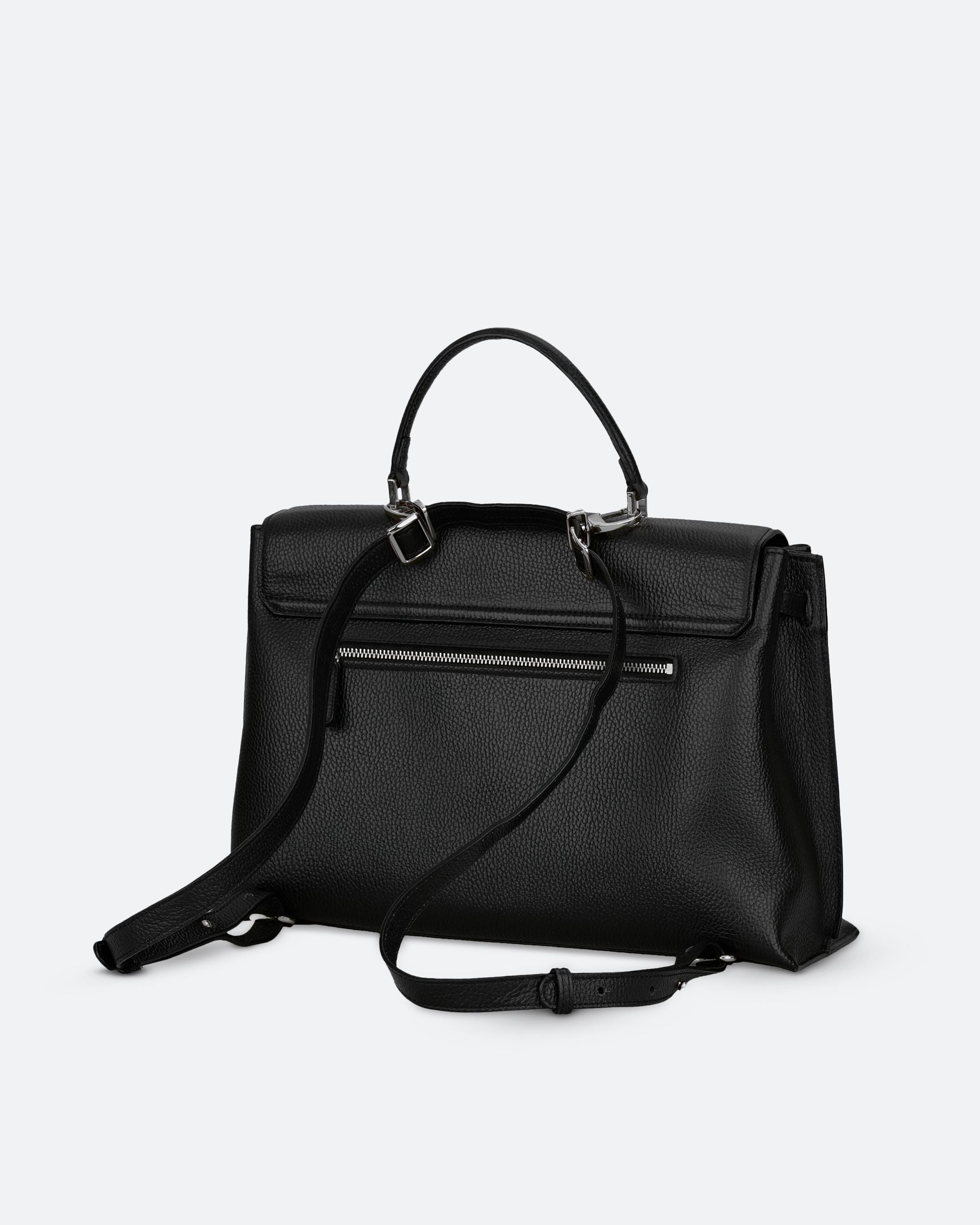 ALEMI Zurich | VIADUKT WORK | Laptop Bag | Black with Silver Hardware | Soft Grain Leather | Bag back