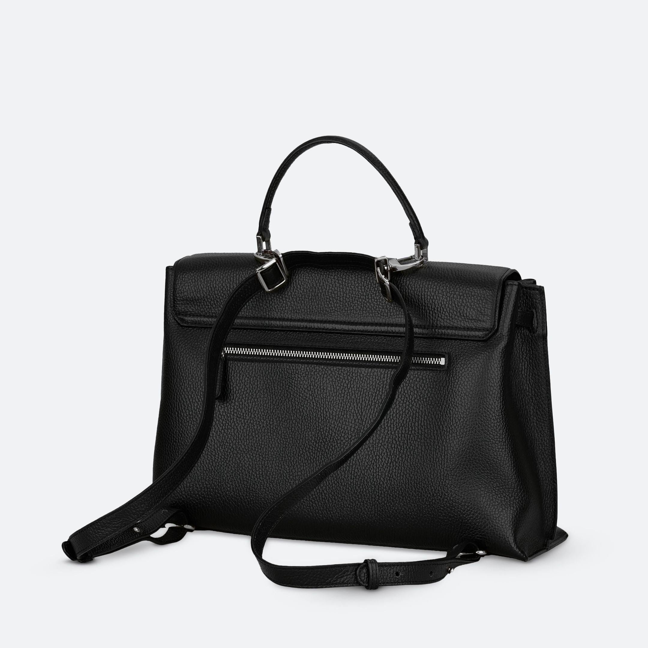 ALEMI Zurich | VIADUKT WORK | Laptop Bag | Black with Silver Hardware | Soft Grain Leather | Bag back