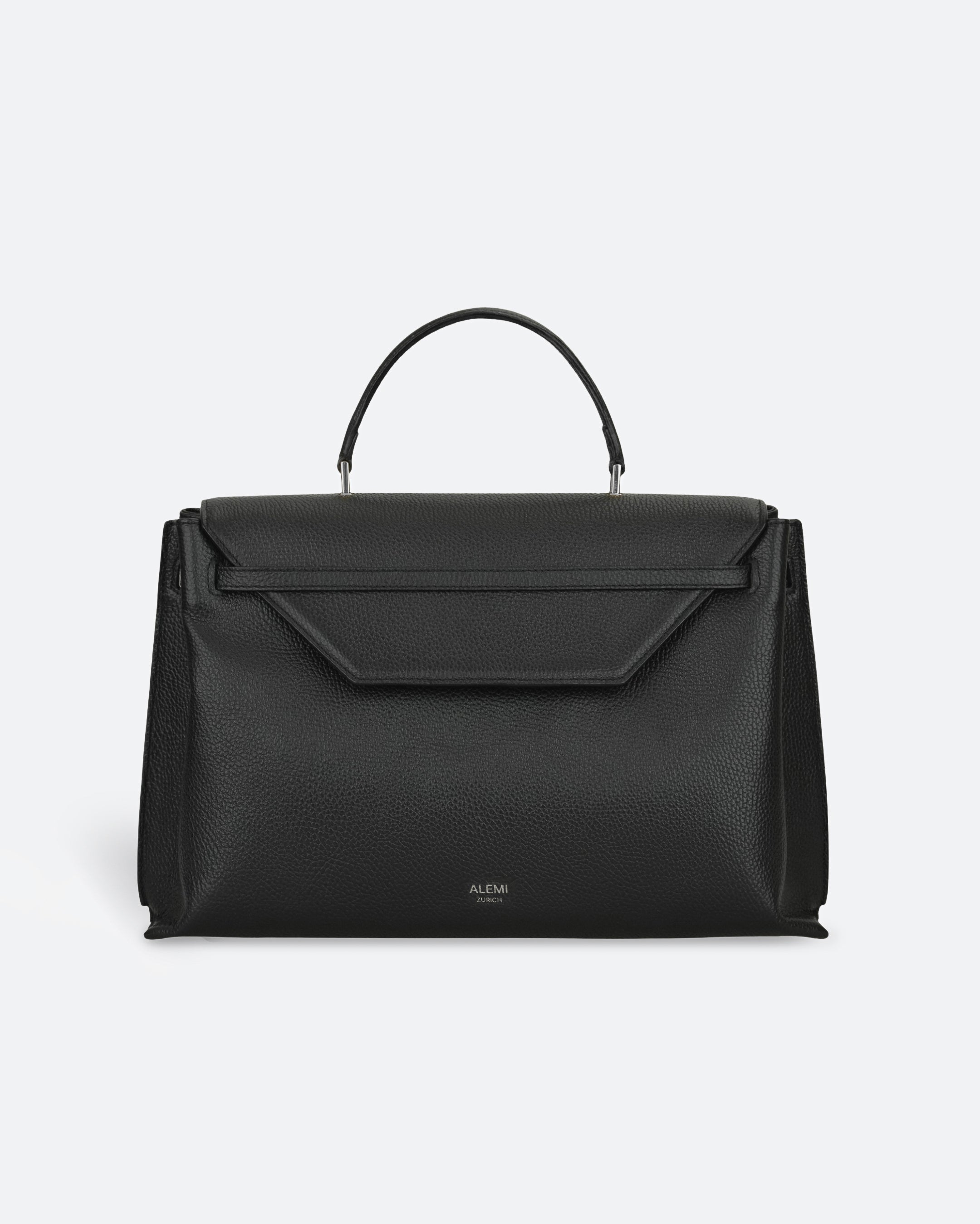 ALEMI Zurich | VIADUKT WORK | Laptop Bag | Black with Silver Hardware | Soft Grain Leather | Bag front