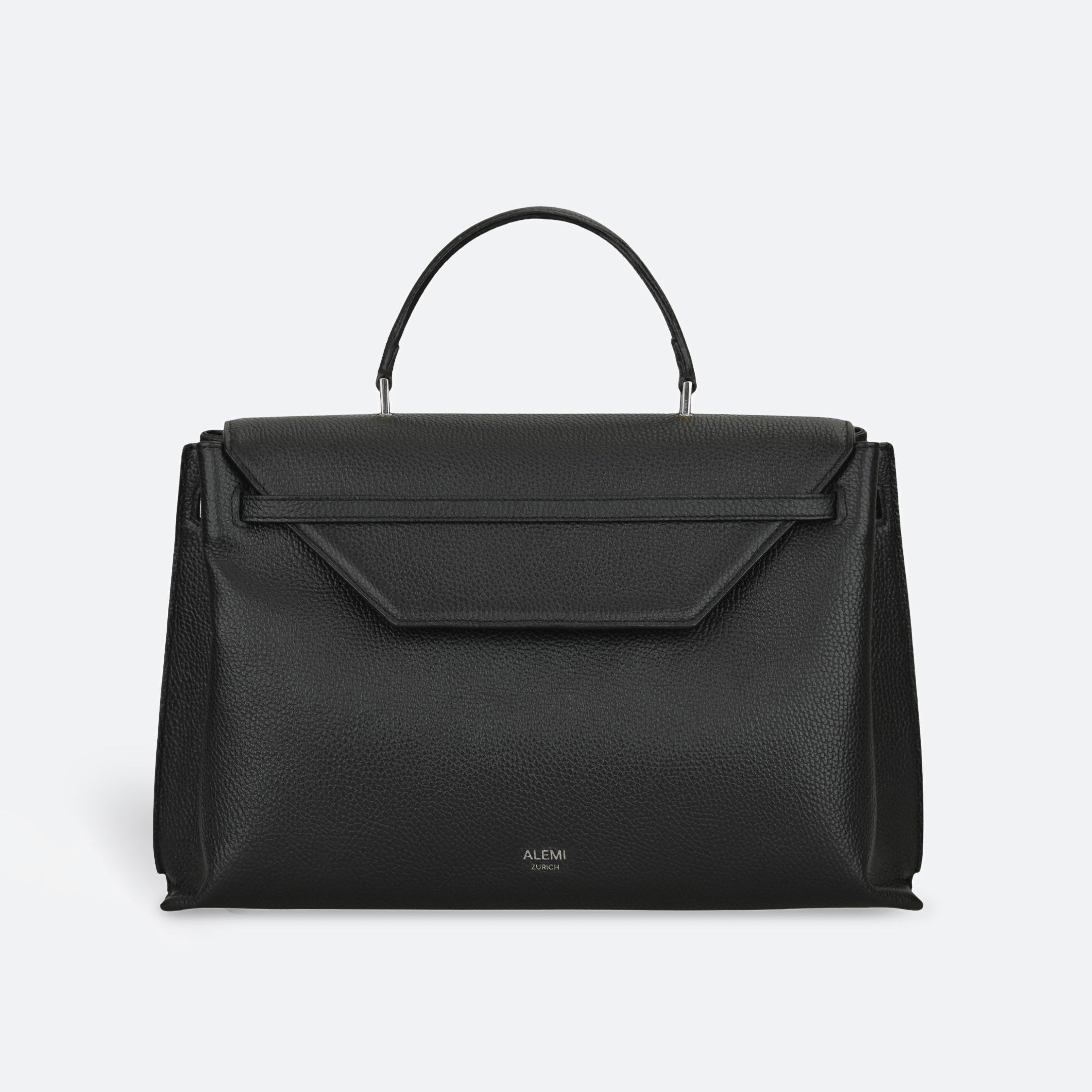 ALEMI Zurich | VIADUKT WORK | Laptop Bag | Black with Silver Hardware | Soft Grain Leather | Bag front