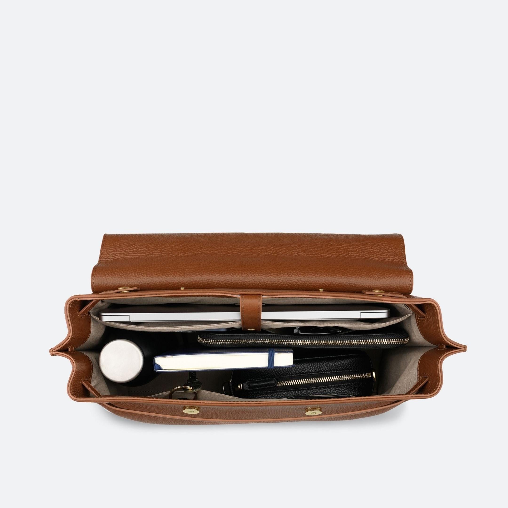 ALEMI Zurich | VIADUKT WORK | Laptop Bag | Cognac | Soft Grain Leather | Bag inside