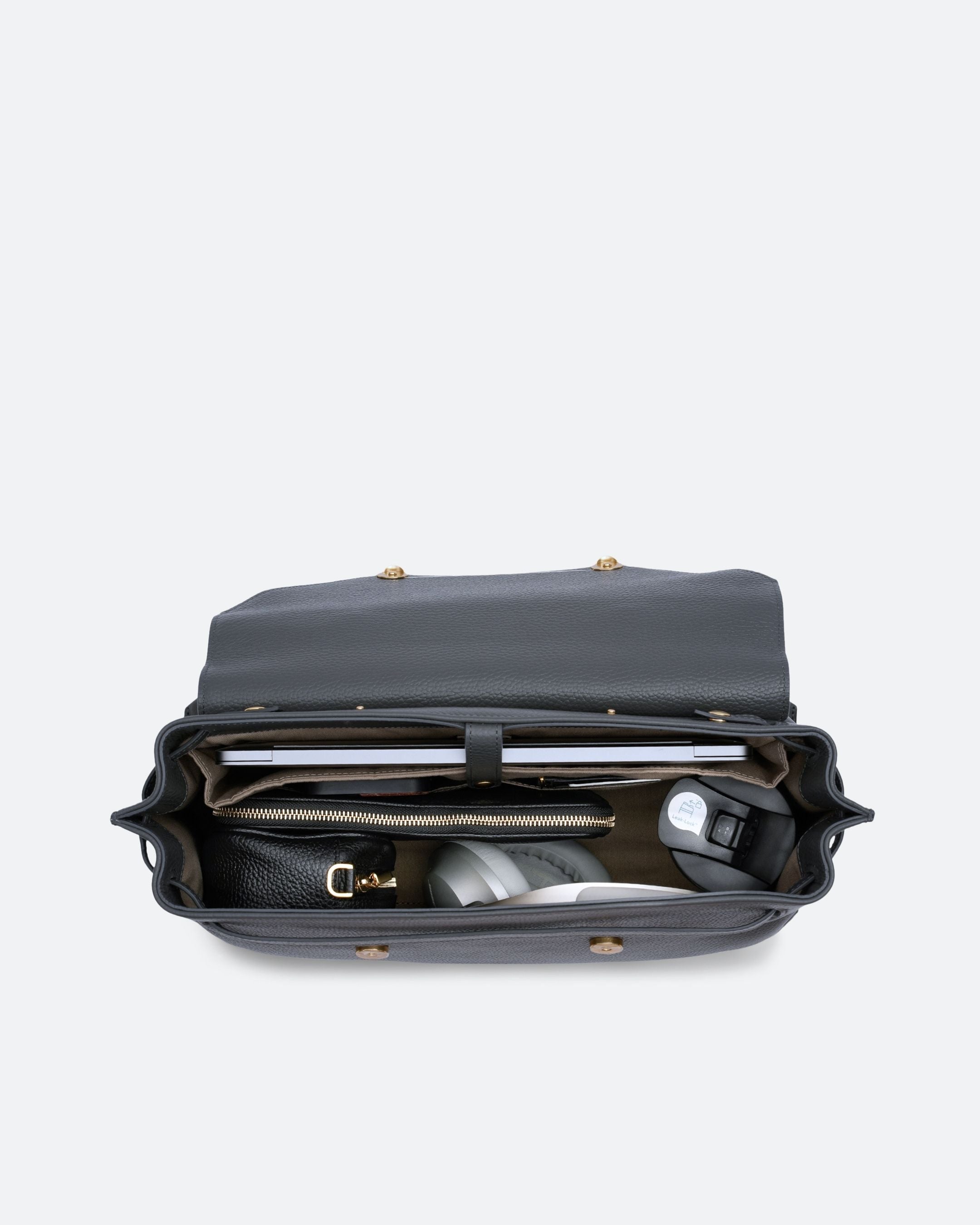 ALEMI Zurich | VIADUKT WORK | Laptop Bag | Dark Grey | Soft Grain Leather | Bag inside
