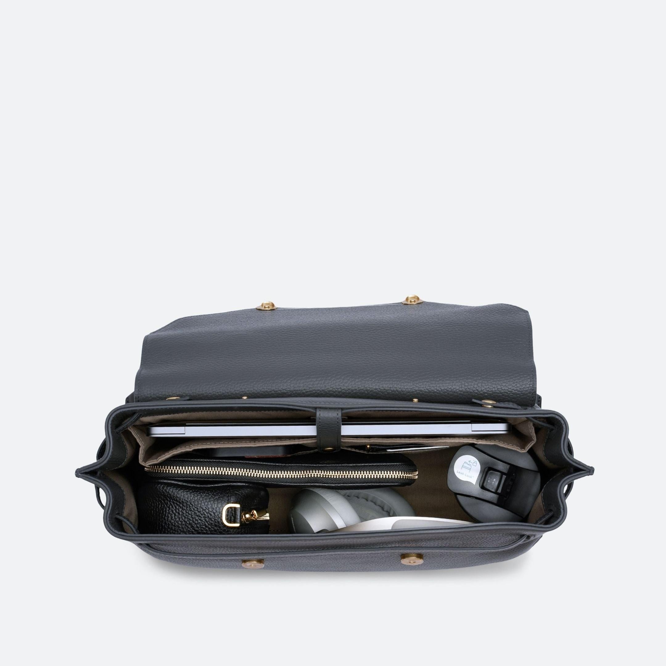 ALEMI Zurich | VIADUKT WORK | Laptop Bag | Dark Grey | Soft Grain Leather | Bag inside