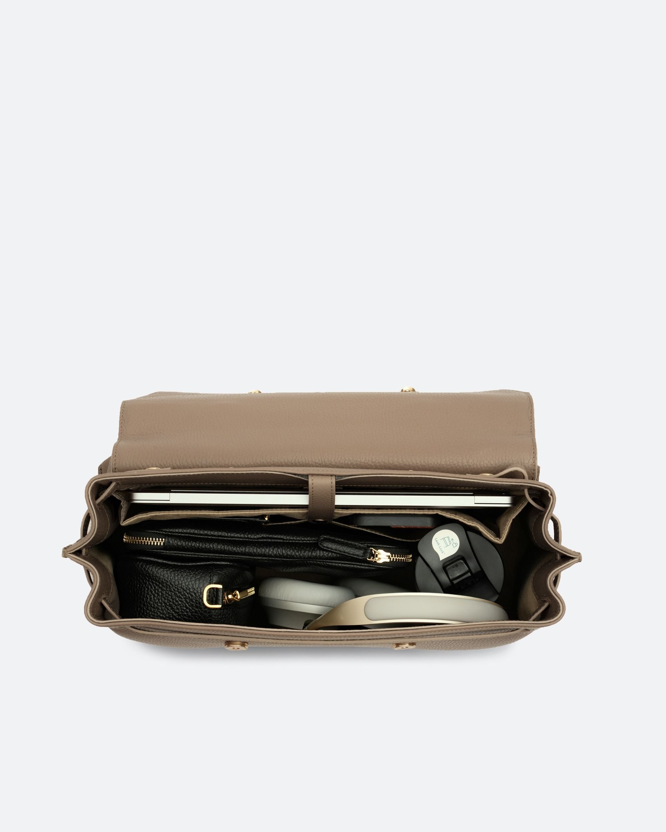 ALEMI Zurich | VIADUKT WORK | Laptop Bag | Greige | Soft Grain Leather | Bag inside