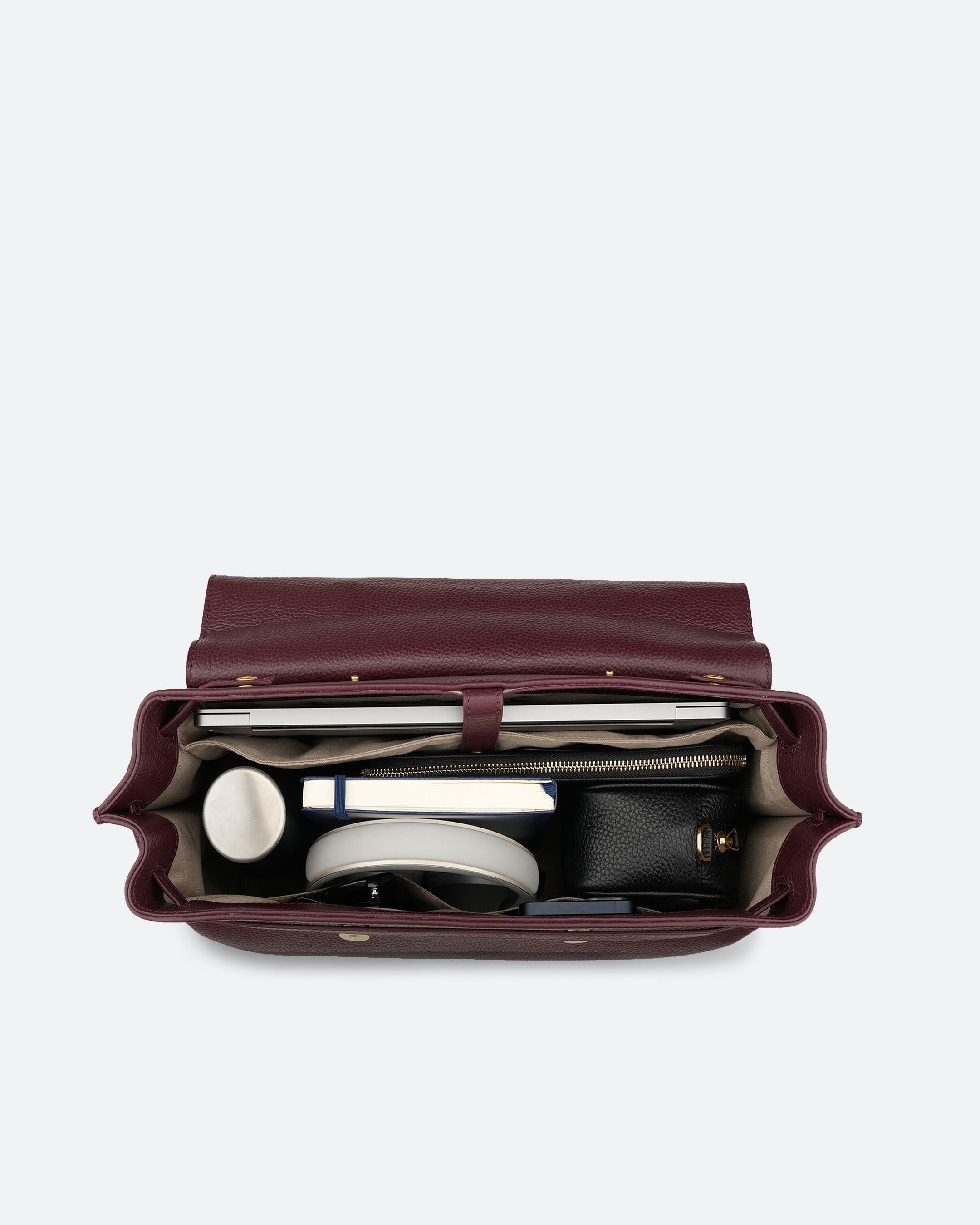 ALEMI Zurich | VIADUKT WORK | Laptop Bag | Maroon Red | Soft Grain Leather | Bag inside