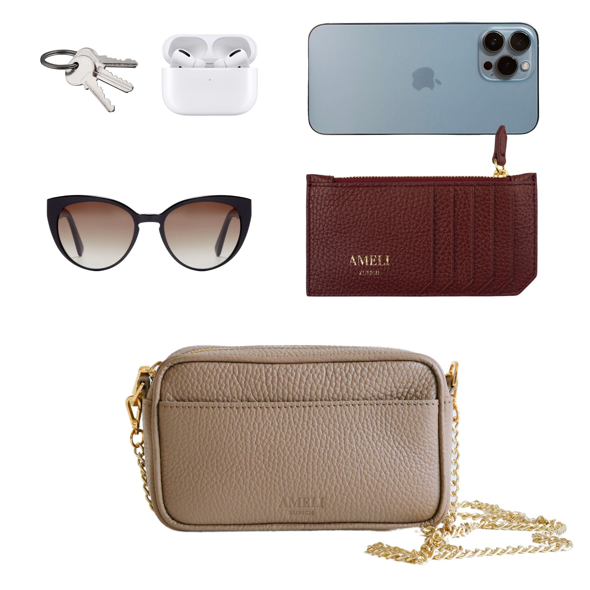 AMELI Zurich | Belvoir | Greige | Soft Grain Leather | What fits inside