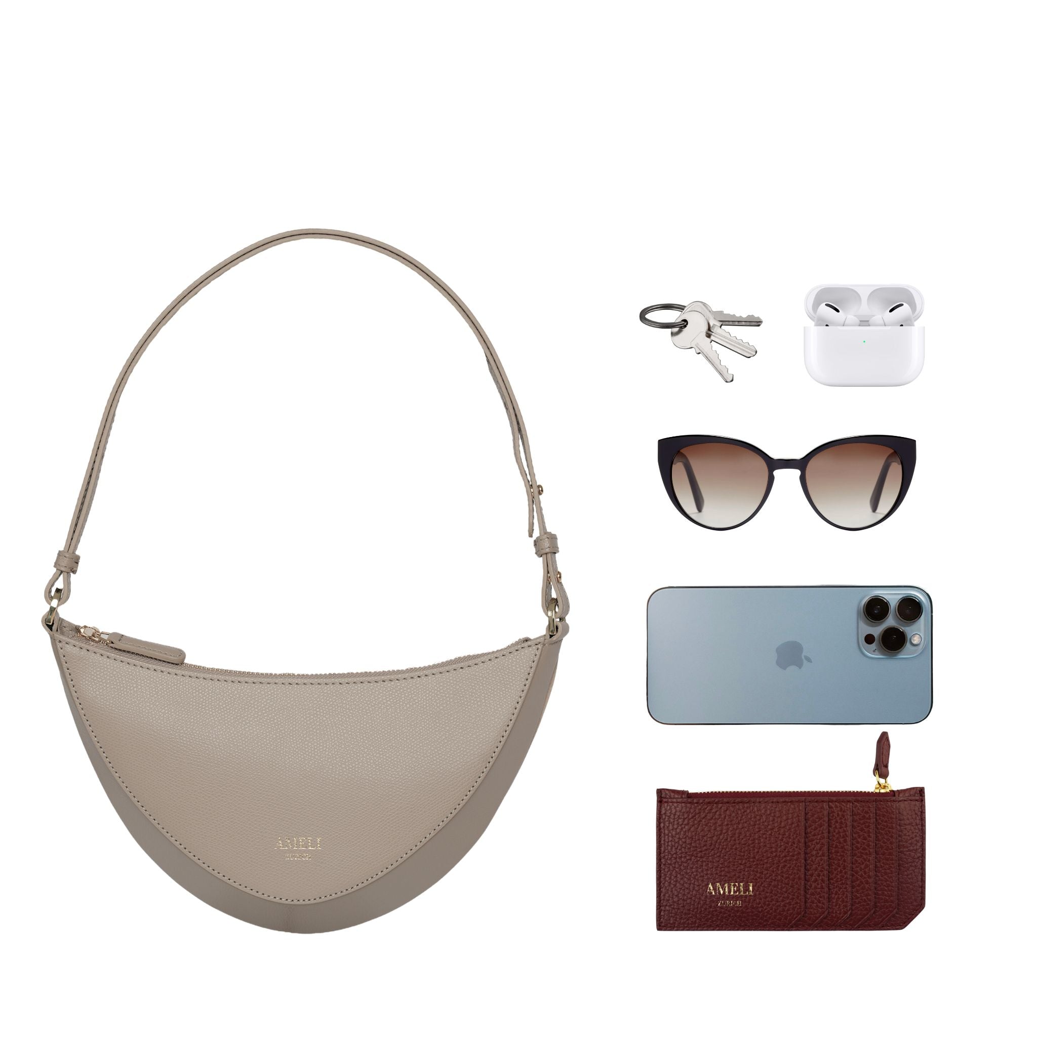 AMELI Zurich | HELVETIA | Cappuccino | Pebbled Leather | What fits inside